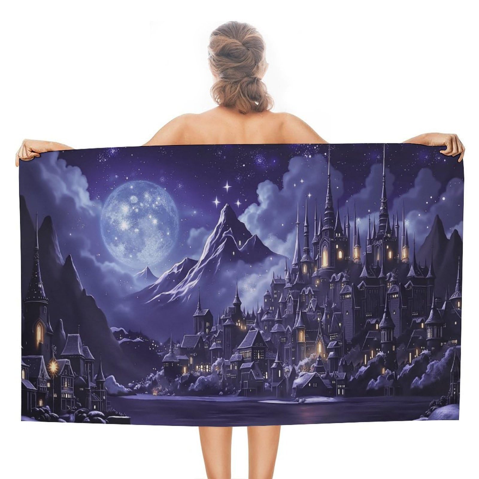 Anceky Fantasy Castle Night Scene Beach Towel Microfiber Soft Absorbent Oversized Large Bath Towel Blanket Thin Quick Dry for Adults Swimming Pool Yoga Gym Travel 51"X31"
