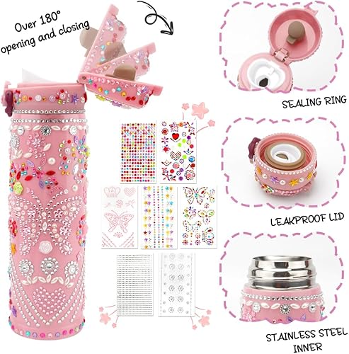 Miniatura 9 de Regalo para niñas, decora tu propia botella de agua para niñas, botellas de agua para niñas, botella de agua para niños, calcomanías de joyas para