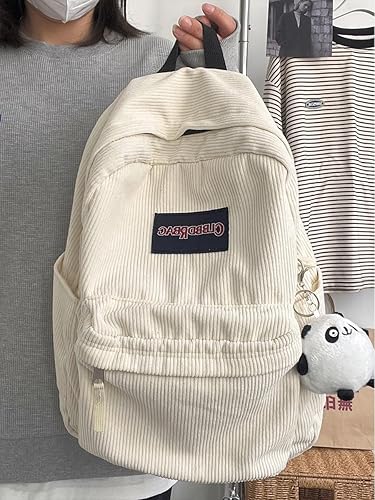 Miniatura 10 de JHTPSLR Mochila Preppy Linda mochila vintage de pana ligera Academia estética mochila mochila para libros mochilas para laptop, Negro -, Mochila