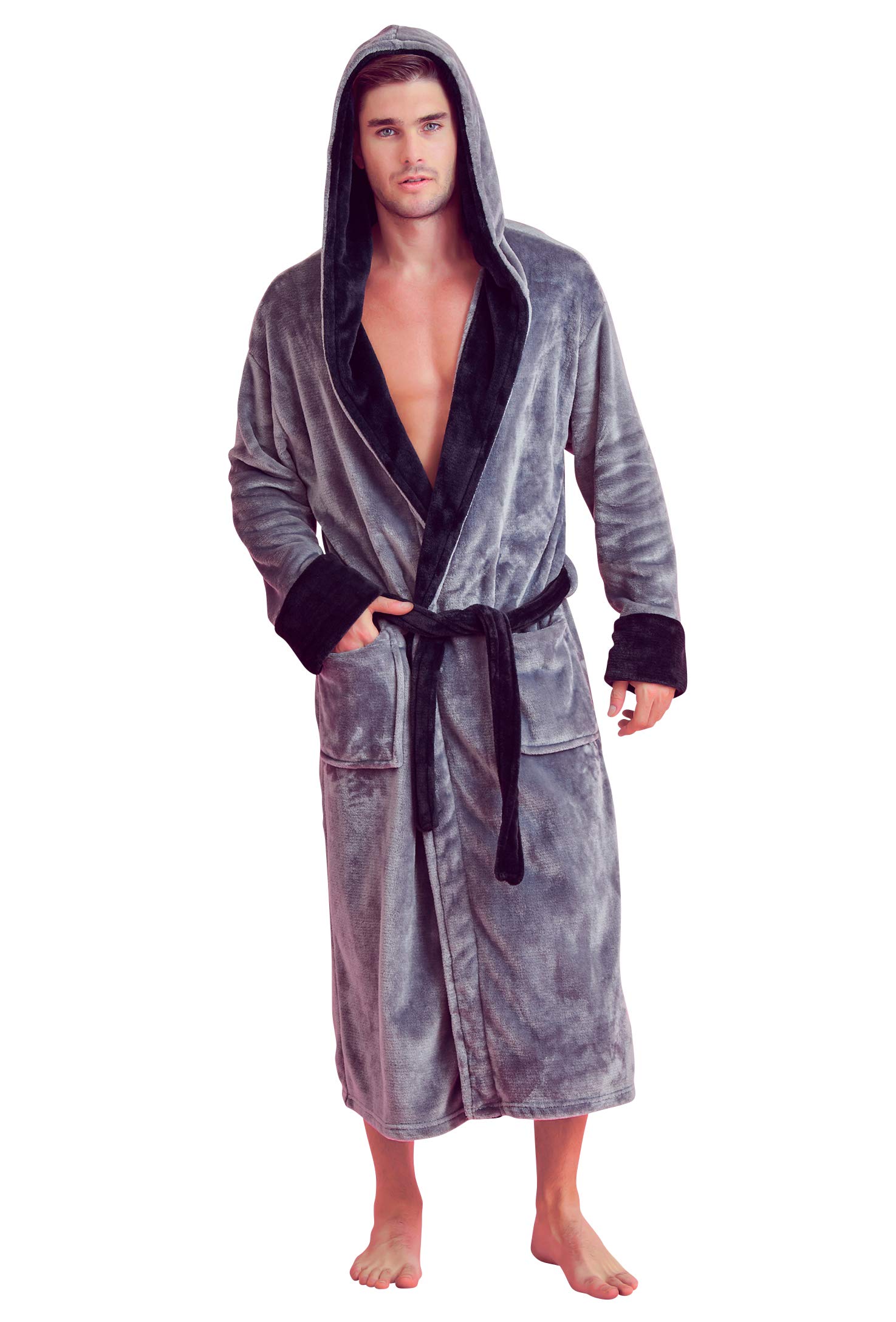Soft Touch Linen Herren Fleece-Bademantel mit Kapuze