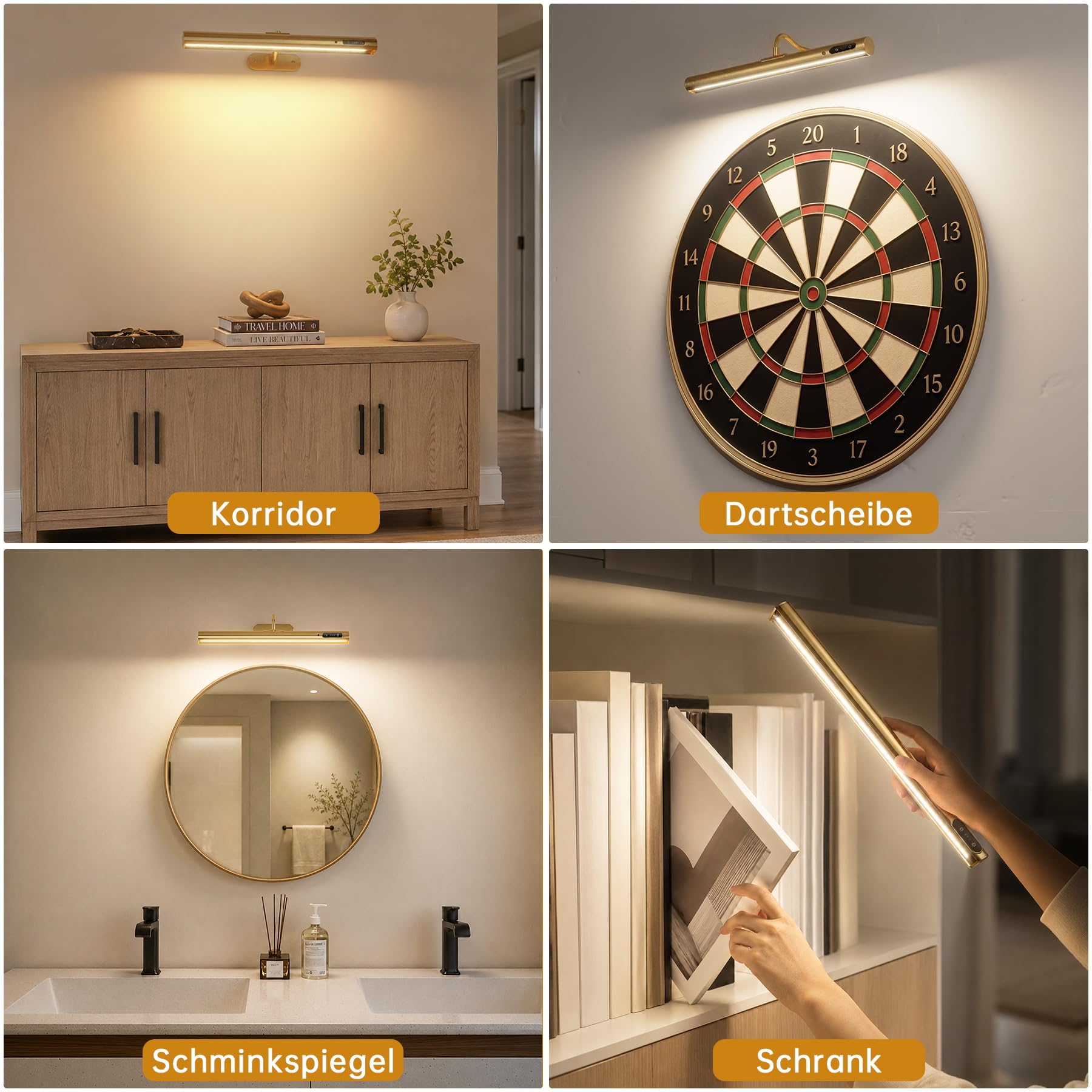 2 Illuminazione per quadri in alluminio senza fili, ricaricabile. Lampada per quadri senza fili con telecomando, dimmerabile. Applique da interno con batteria integrata, 3 temperature di colore timer