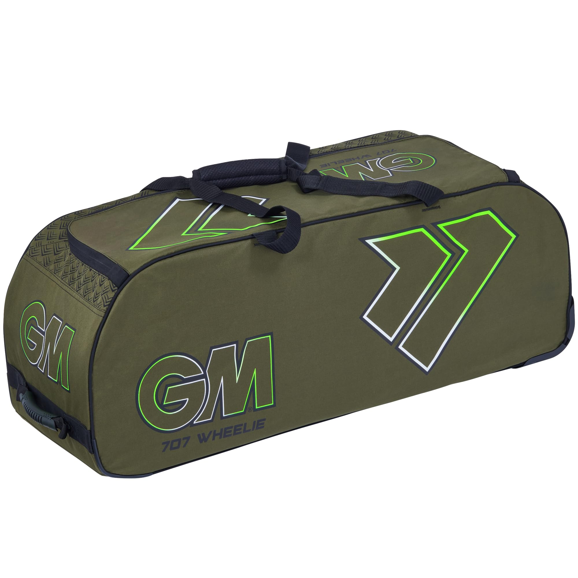 Gunn & Moore GM Cricket-Tasche für 707 Wheelie, All-Terrain-Räder, gepolsterte Griffe, Volumen: 92 l, Robustes 600-Denier-Polyester, Khaki-Grün