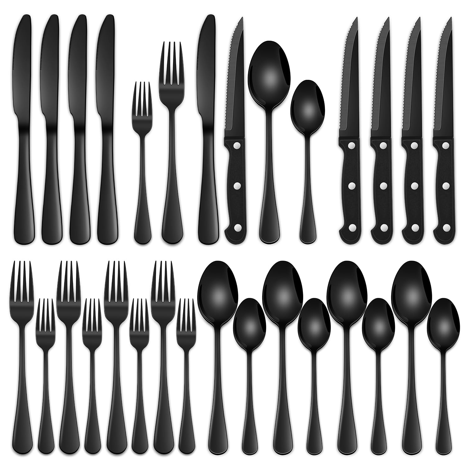 Dehov 24-Piece Black Stainless Steel Flatware Set