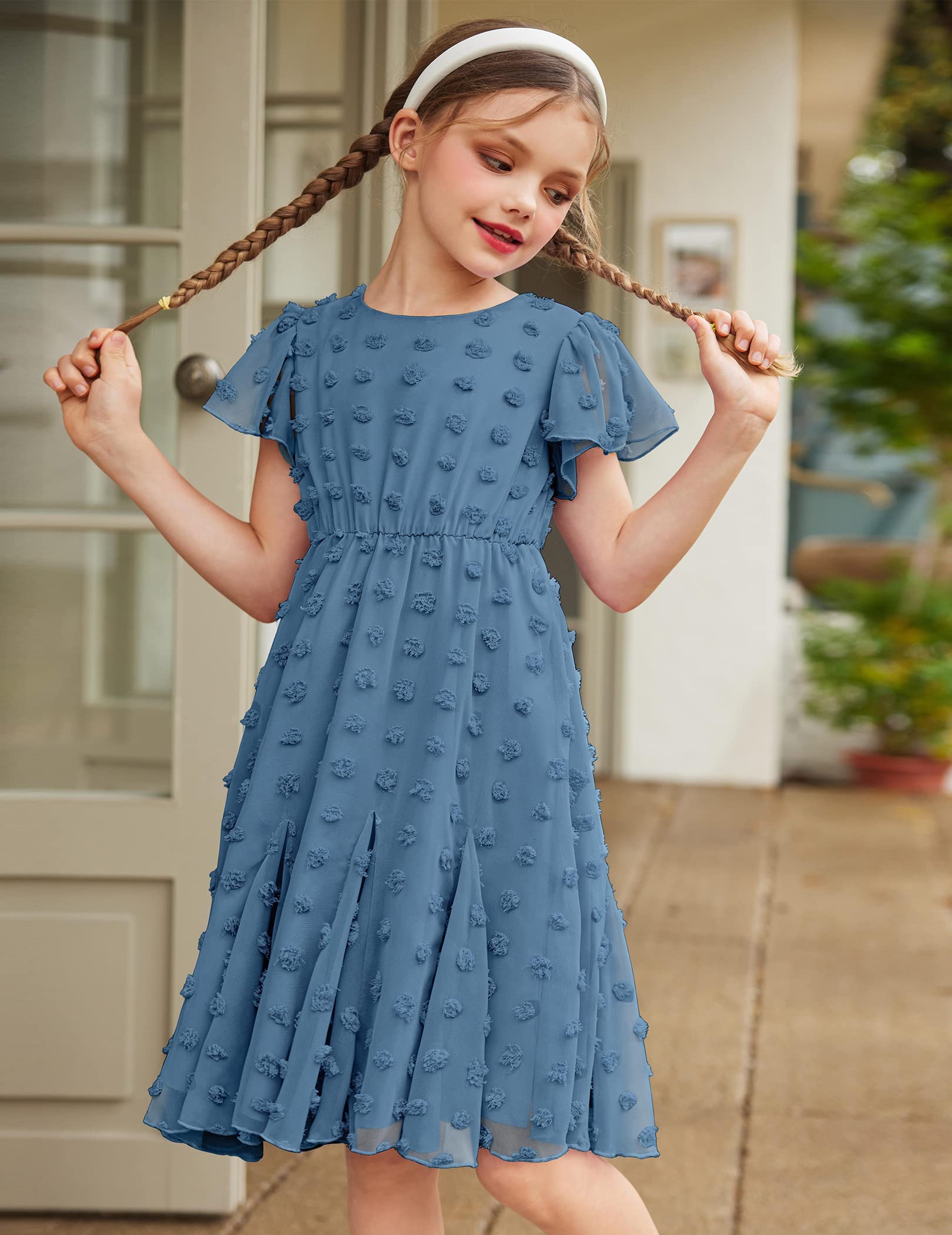 Flypigs Abiti da Bambina a Maniche Corte Abito da Principessa per Ragazza A-Line Elegante Abito da Sposa per Feste Tinta Unita Completi Scolastici Abbigliamento per Bambine 3-12 Anni