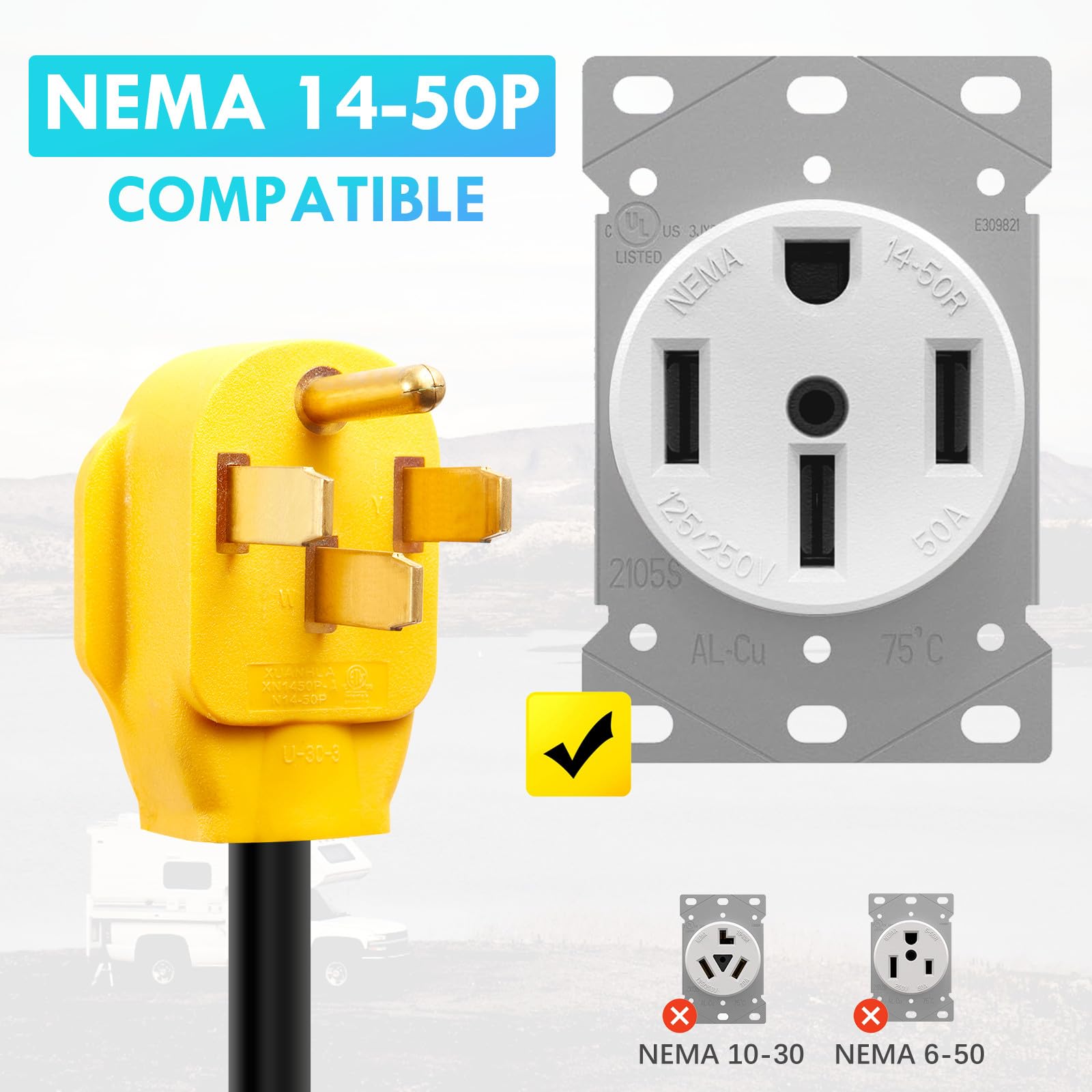 Adaptateur de distribution 50 A à 20 A 110 V pour camping-car, NEMA 14-50P à 4 x 5-20R/15R 4 broches pour prise domestique à multiples prises avec disjoncteur de 20 A, cordon de