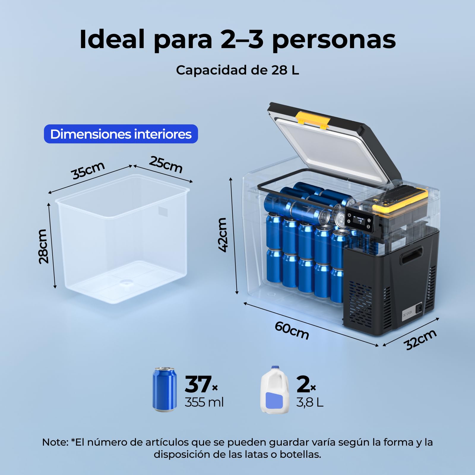 BougeRV Nevera de Compresor CRX3 28L con Batería 240Wh, APP Control, -20°C | Frigorífico Auto 12V/230V, Refrigerador Portátil, Congelador de Camping, de -20°C a 20°C, para Coche, Viajes y Exterior
