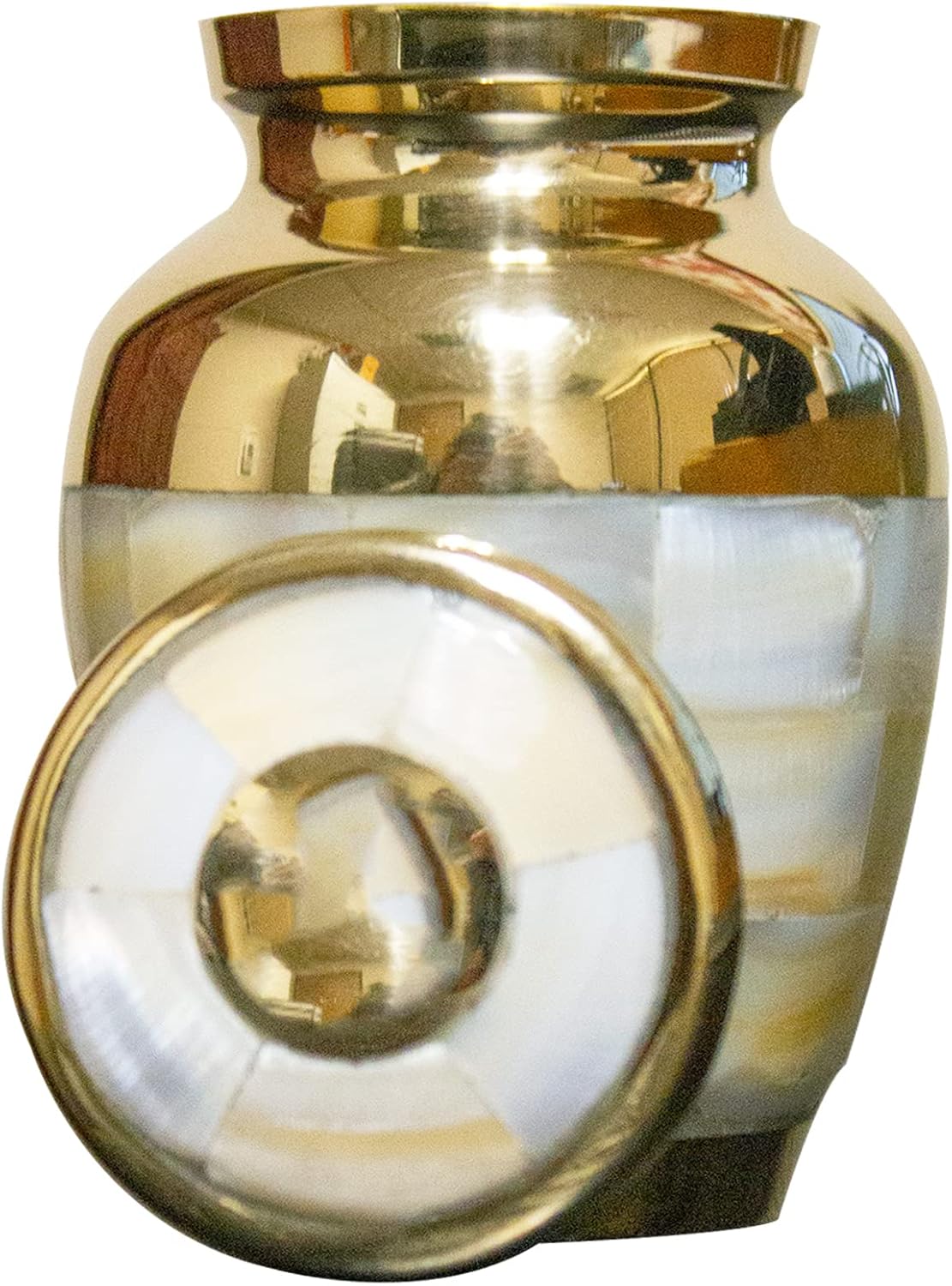 Keepsake Urn, Brass Mother of Pearl Small Funeral Cremation urn, Token Mini Urn with Velvet Box