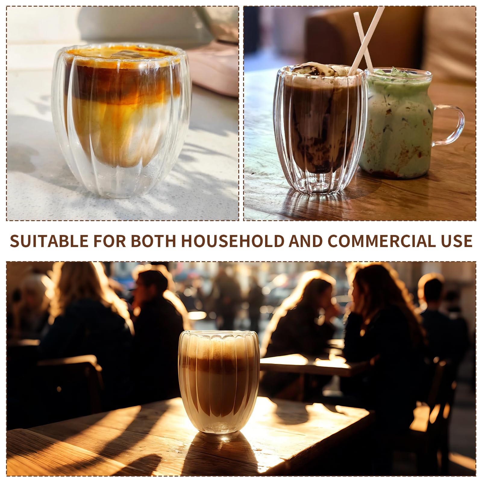 ecooe 350ml*2 Tazza Caffè Doppio Vetro Borosilicato,Bicchieri da Caffè a Doppia Parete con
