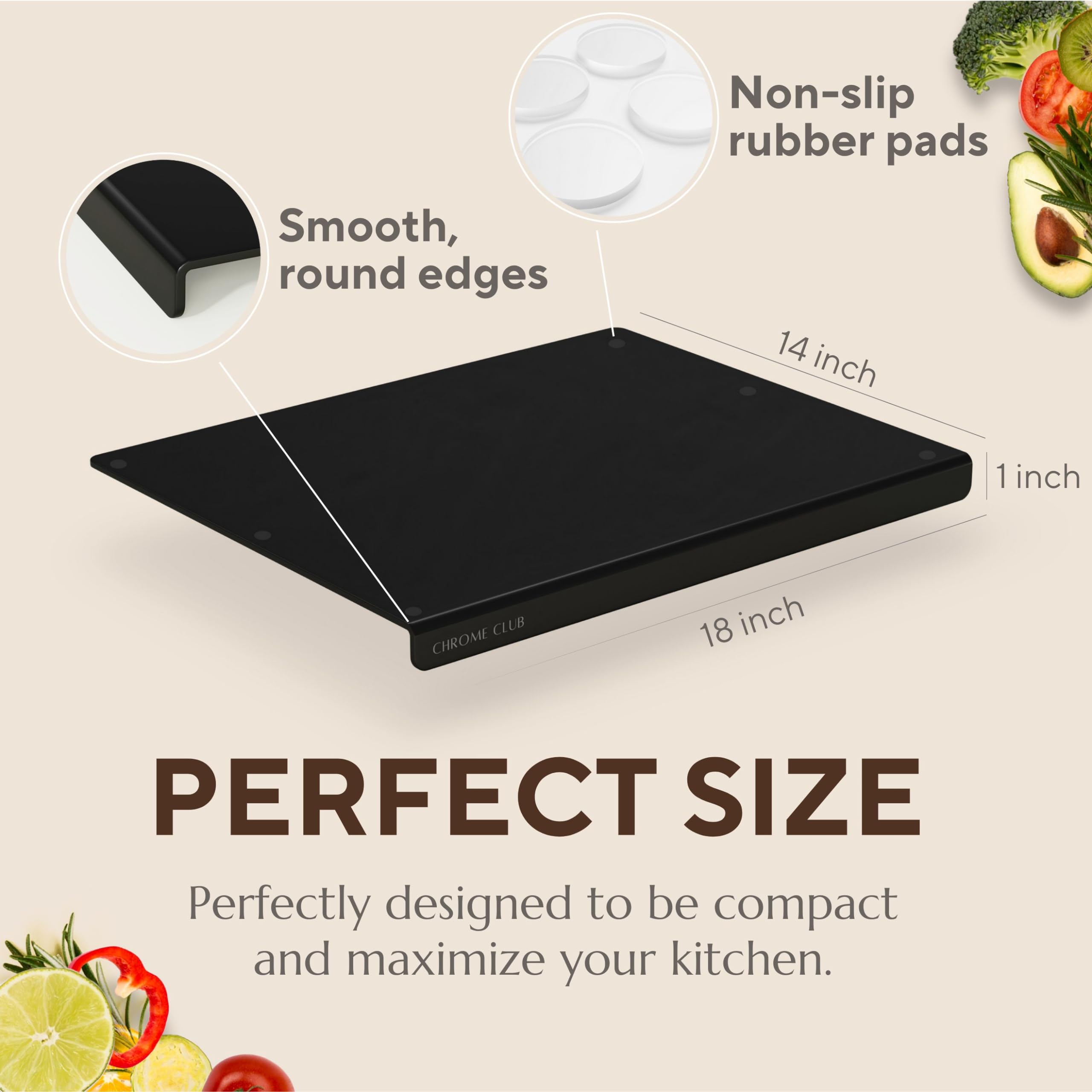 Acrylic Cutting Board with Counter Lip Non Slip Black Cutting Board