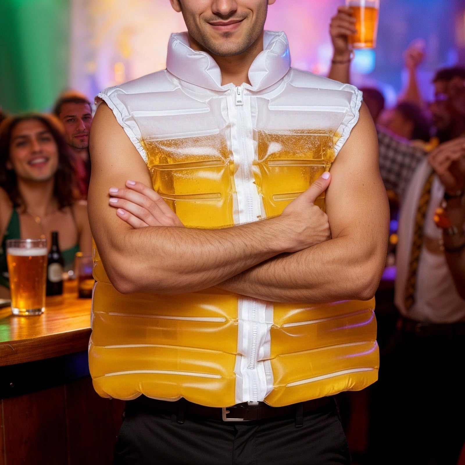 Bierjacke Mit Zapfhahn, Bier Jacke BefüLlbar,Bierjacke Herren Damen Transparente Biertrinkjacke Mit Stroh Aufblasbare Puffer Party Jacken FüR MäNner Frauen Lustiges Gag Geschenk FüR Bier Pools