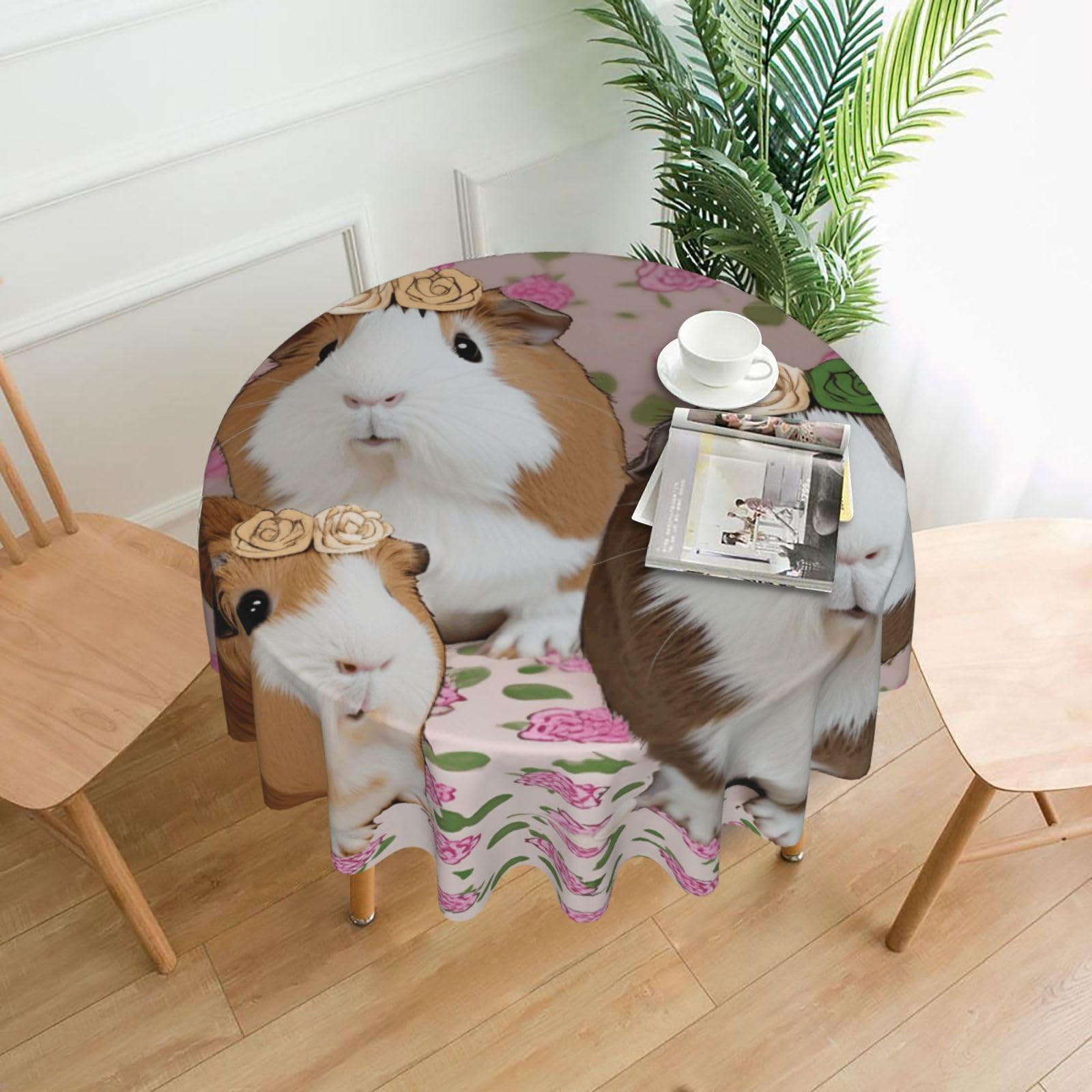 WPKJU Guinea Pigs and Cupcakes Printed Round Tablecloth 60 in Water Resistant Table Cover Washable Table Cloth for Dining Tables