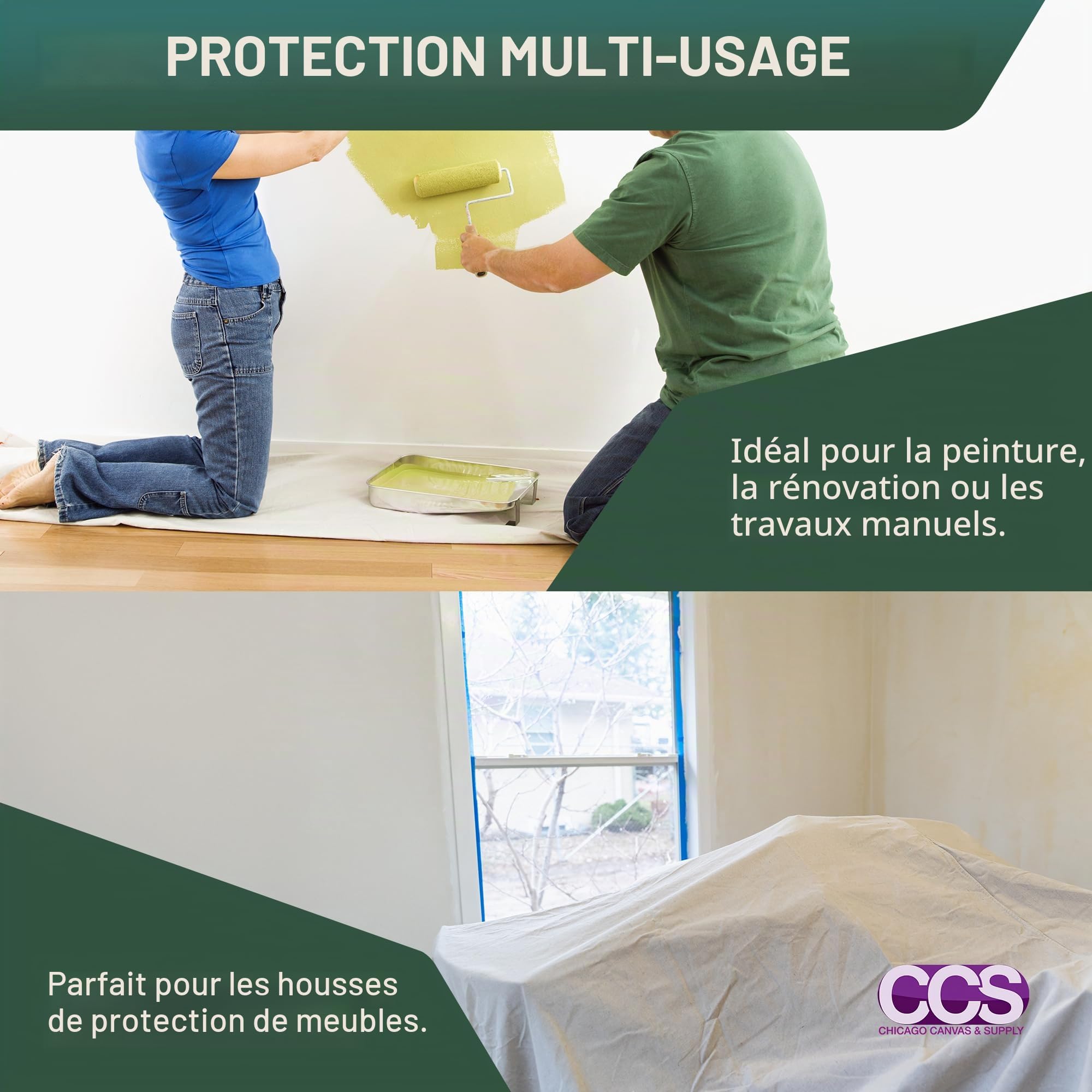 Bâche en coton multiusages pour travaux 3,50 x 2,60 m