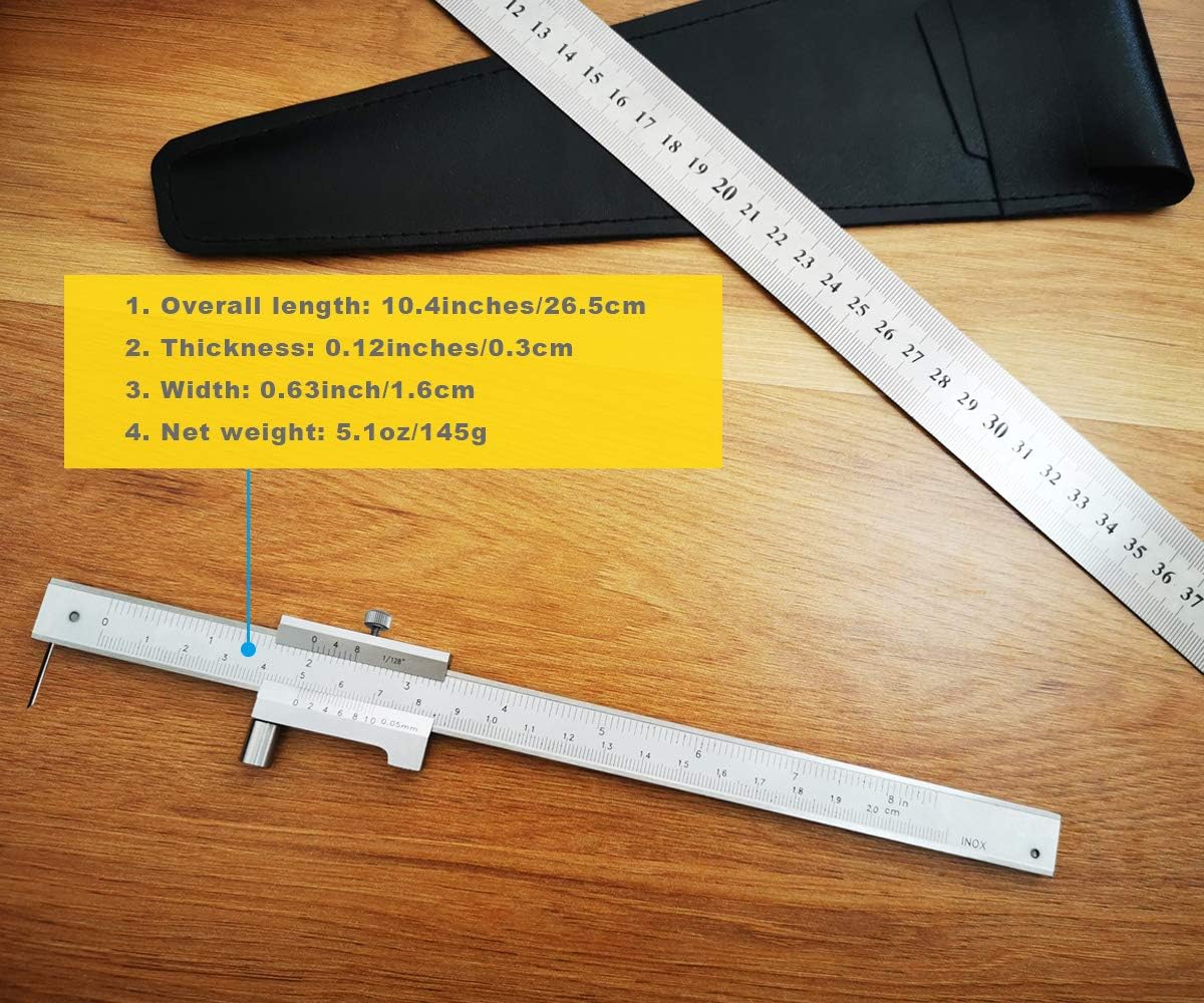 Messschieber 0-200mm Aus Edelstahl – Mit Markierfunktion, Nonius, Feststellschraube, Inkl. Ledertasche