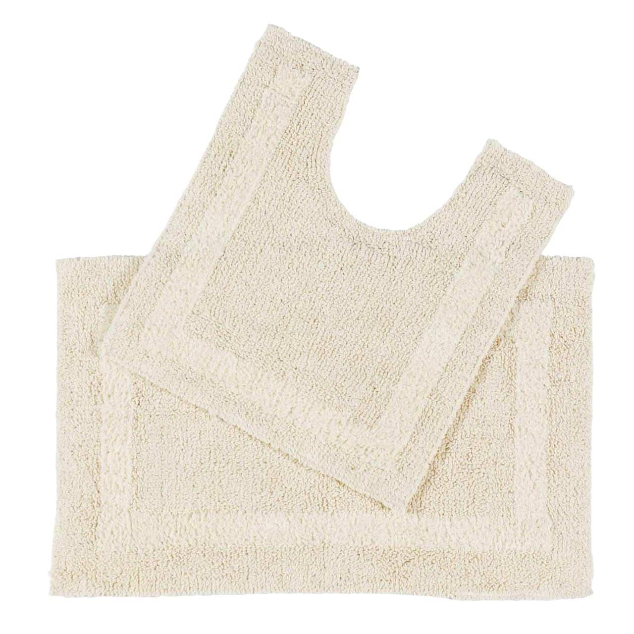 Homescapes Unisex Cream Luxury Bath Mat Set Reversible 1600Gsm 100% Cotton 2 Pc W. Pedestal Mat In