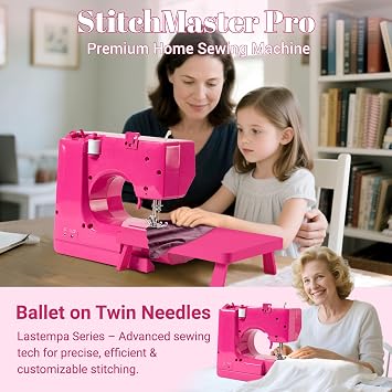 StitchMaster Pro Sewing Machine - Twin/Double Needle Compatible, 14 Stitches, Easy for Beginners & Home Users (Pink)