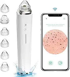 Aspirador de poros removedor de cravos, 【[Certificação FDA]】 Limpador facial visível de poros WiFi com câmera HD, kit extrator de acne e comedão com 6 cabeças de sucção, ferramenta elétrica de sucção