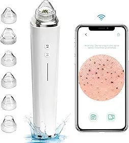 Aspirador de poros removedor de cravos, 【[Certificação FDA]】 Limpador facial visível de poros WiFi com câmera HD, kit extrator de acne e comedão com 6 cabeças de sucção, ferramenta elétrica de sucção