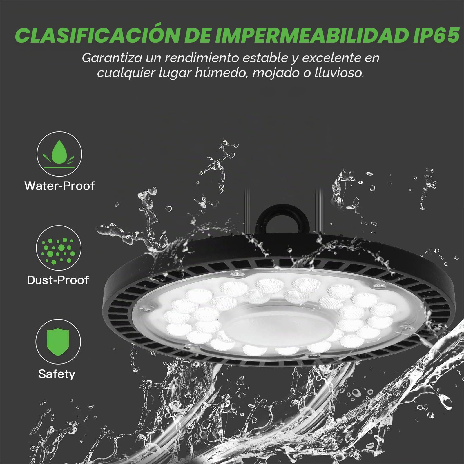 300W UFO LED Lámpara Alta Bahía, Campana Industrial, 30000LM Super Brillante, IP65 Impermeable 6500K Iluminación Comercial Para Naves Industriales, Garaje, Fábrica（300W,1 Unidade