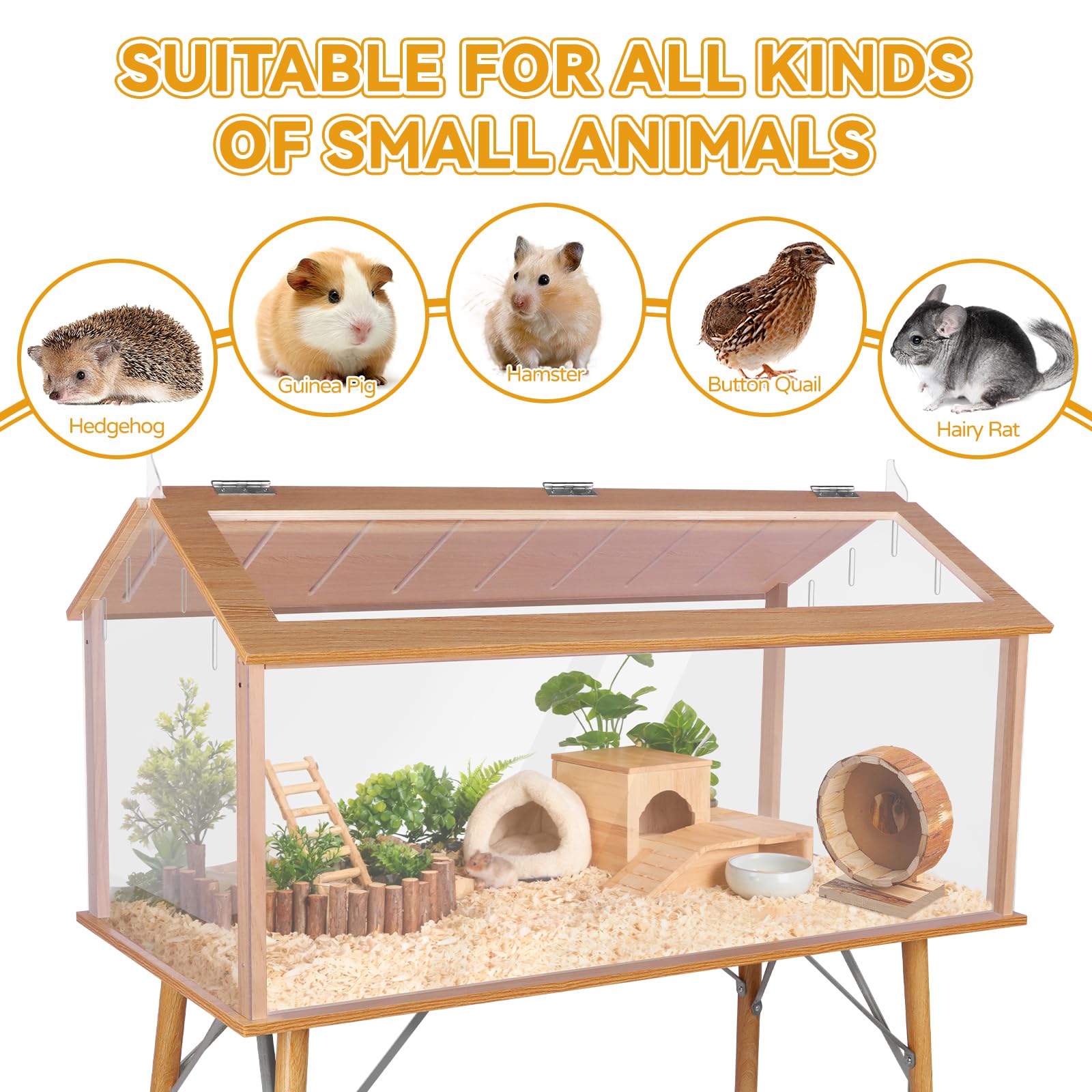Kalolary Grande Cage pour Hamsters, 101,6 cm x 121,9 cm Maison et Habitat pour Hamsters Couvercle Ouvrable Résistant aux Morsures avec Fenêtre Transparente pour Gerbilles Naines Chinchilla