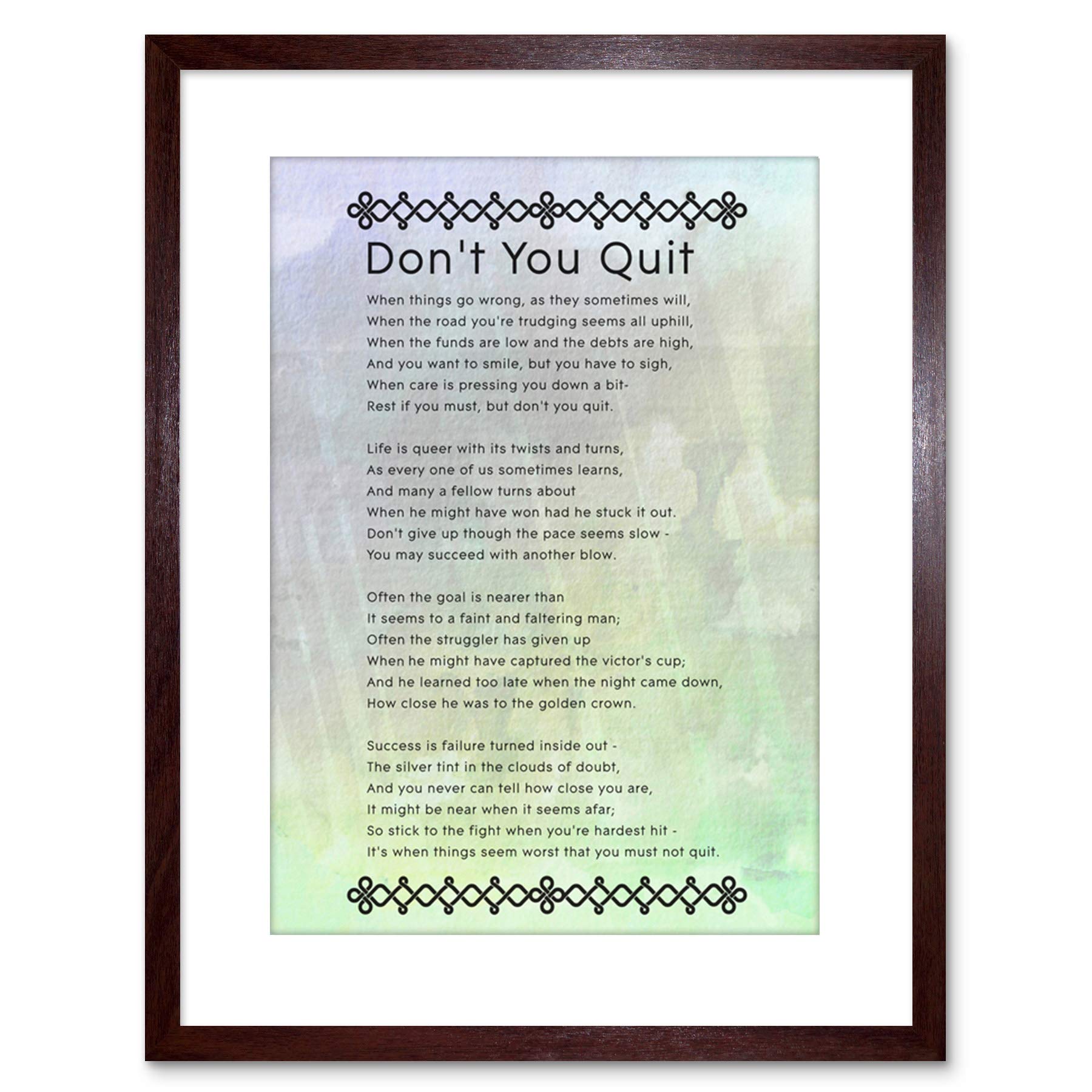 Wee Blue Coo Don't You Quit Poem Motivation Typography Quote Framed Wall Art Print