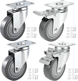 Fixhando 4 Inch Heavy Duty Swivel Caster Wheels Set of 4, 1100 lbs Capacity Grey PU, Double Steel Bearings, Quiet Floor-Safe for Carts Workbenches