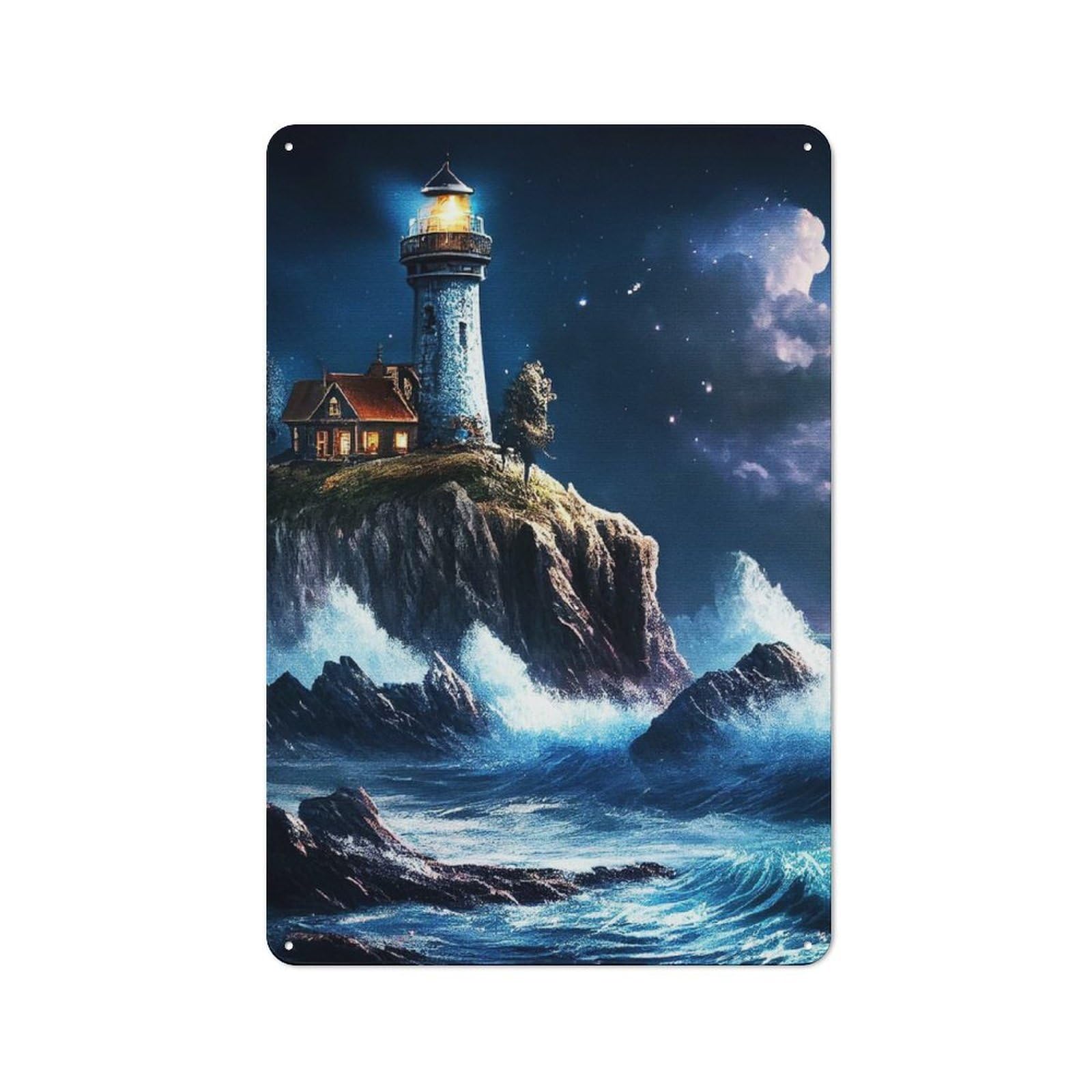 Junmoney Style-23 View Of The Lighthouse Rustic Metal Sign 30X20cm For Dining Room Or Kitchen, Metal Sign Decor For Kitchens And Dining Spaces