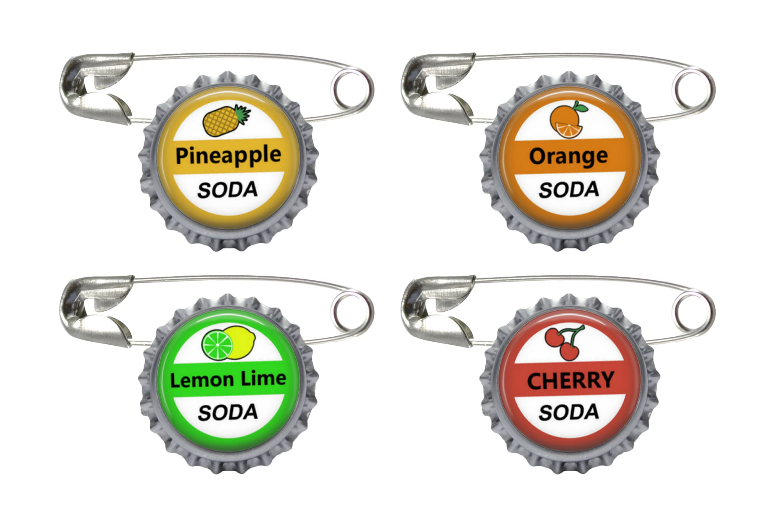 4 Soda Bottle Cap Pins Set #1