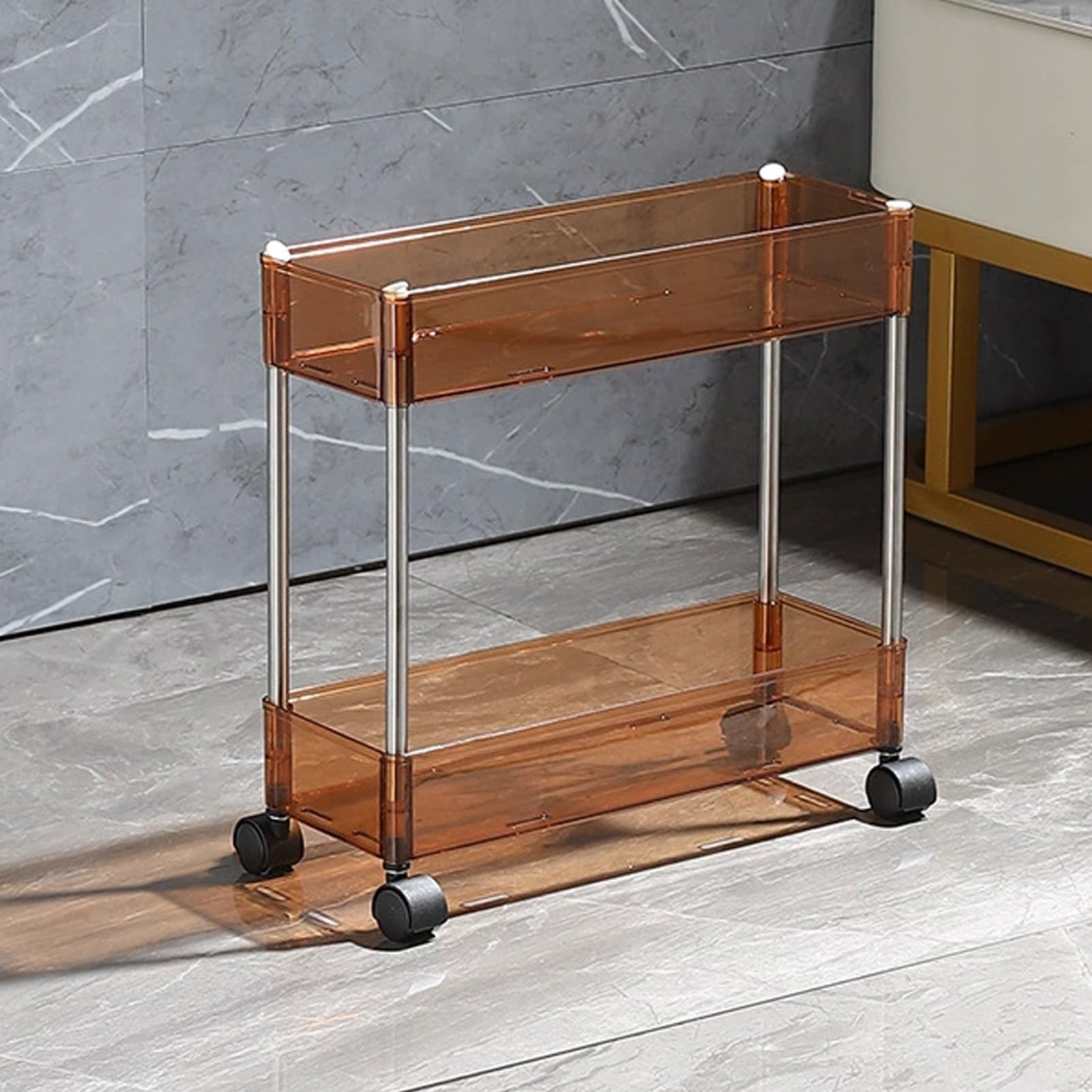 Carrello portaoggetti con ruote a 2/3/4 ripiani, mobile da cucina e bagno, con ripiani per snack marrone, perfetto per ufficio e casa