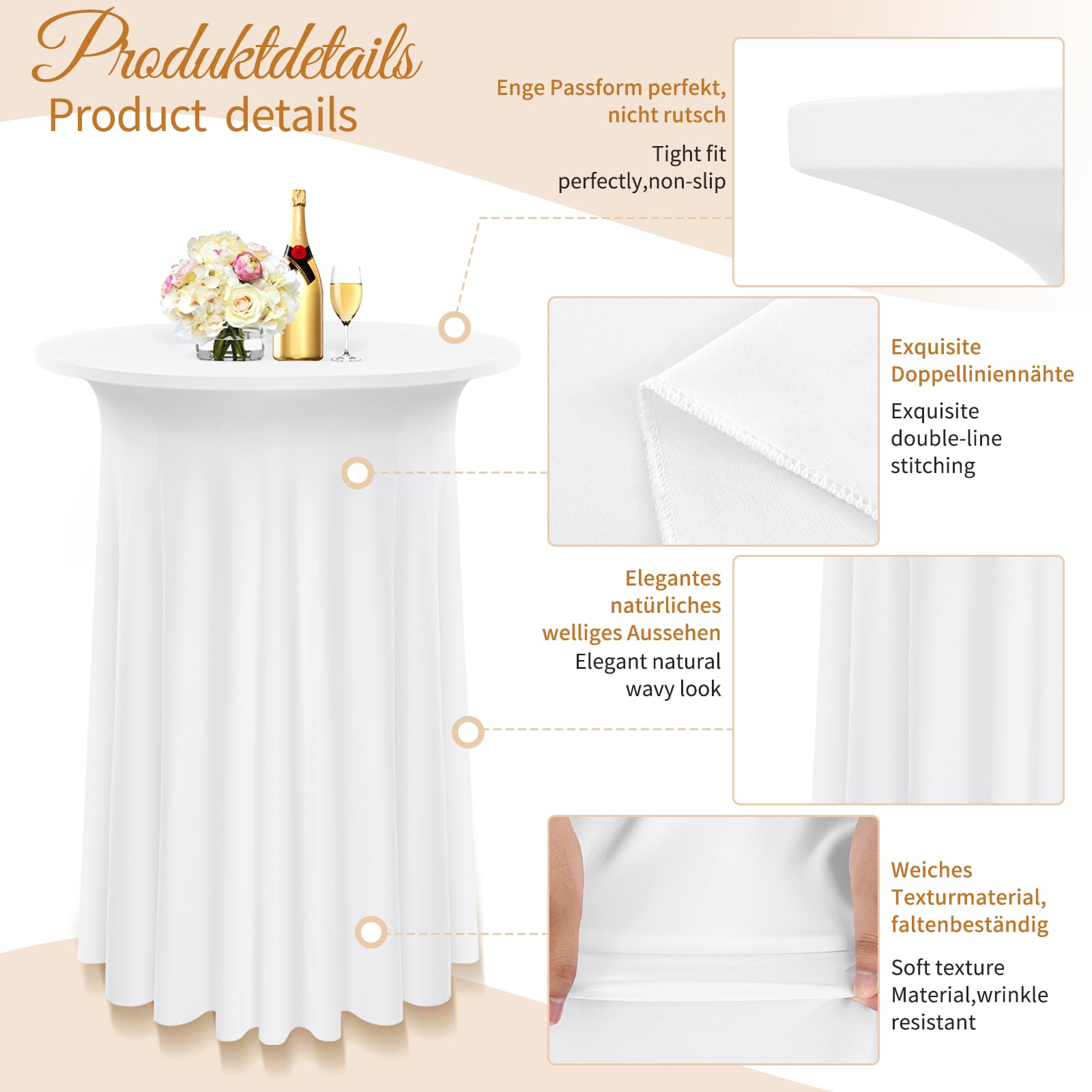 6 Packs Spandex Cocktail Tisch mit Röcken 80 x 110cm, weißer Stretch Tischdecke für Bar Hochzeit Party (weiß)