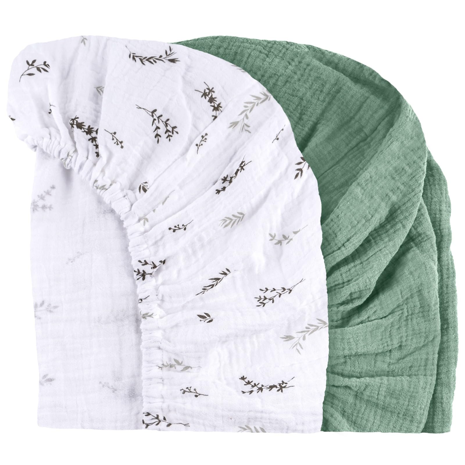 Lenzuola per mini culla: morbide e morbide lenzuola in mussola con angoli per mini culla per neonati e bambine, extra morbido, 61 x 96,5 cm, confezione da 2 foglie + verde romano
