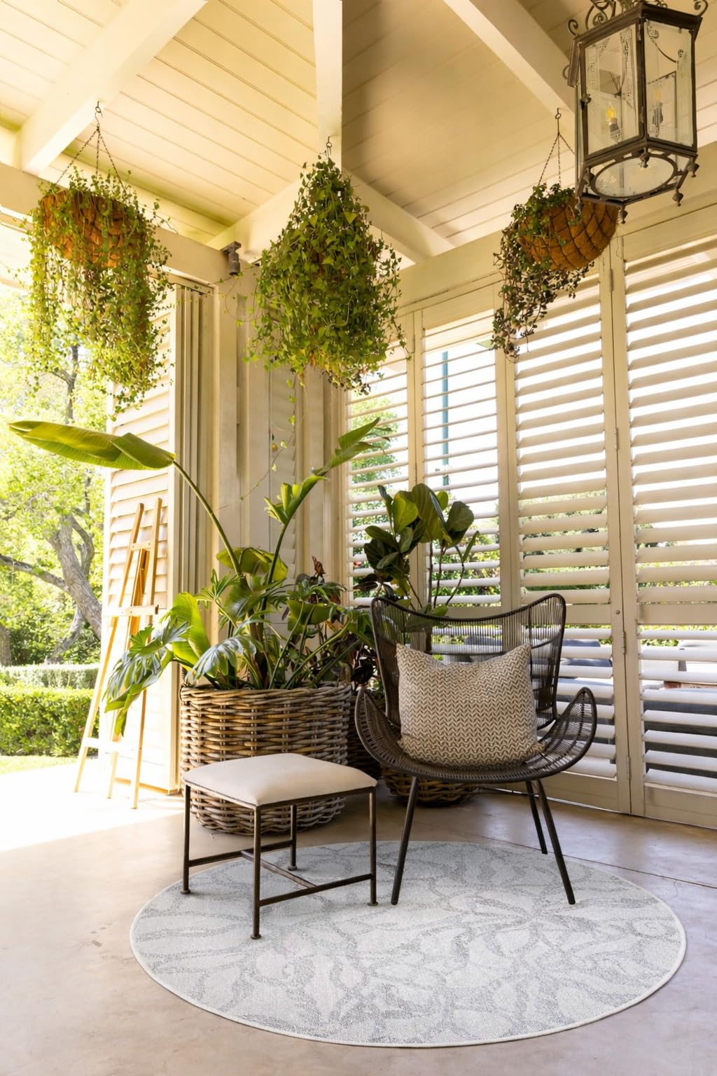 Haga, Runden, Sisal, Blumen, 140 cm, modernes Muster Outdoor Teppich, Balkon Carpet,Tepich für Terrasse, Teppiche aussenbereich wetterfest