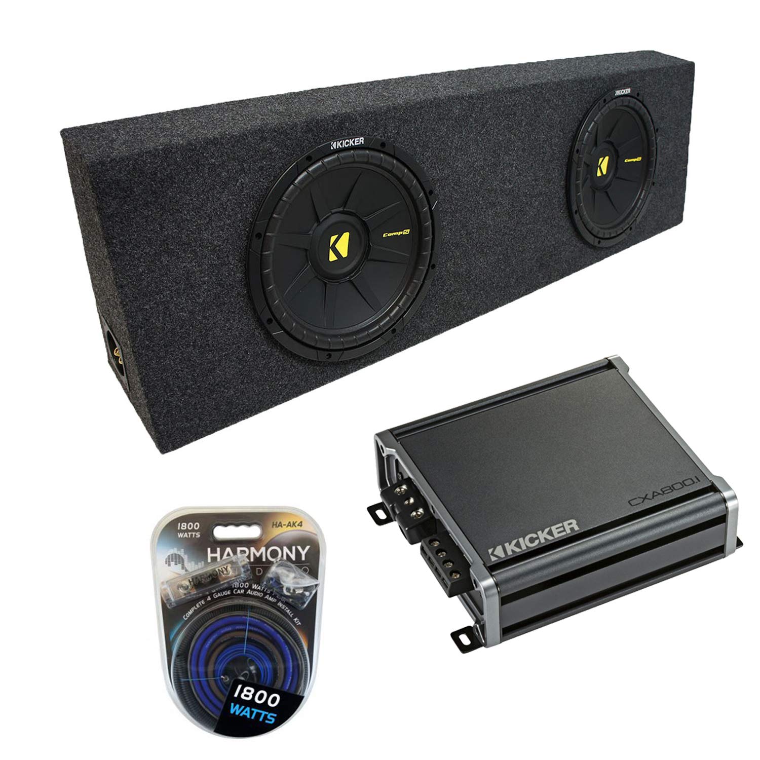 Kicker CWCS10 Bundle with Regular Standard Cab Truck CompC Dual 10 Sub Box CXA800.1 Amp