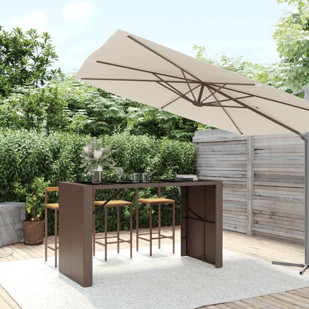 GuyAna Tavolo Bar con Piano in Vetro Marrone 185x80x110 cm Polyrattan,Mobili,Mobili da Giardino,Tavoli da Giardino(SPU:362599)