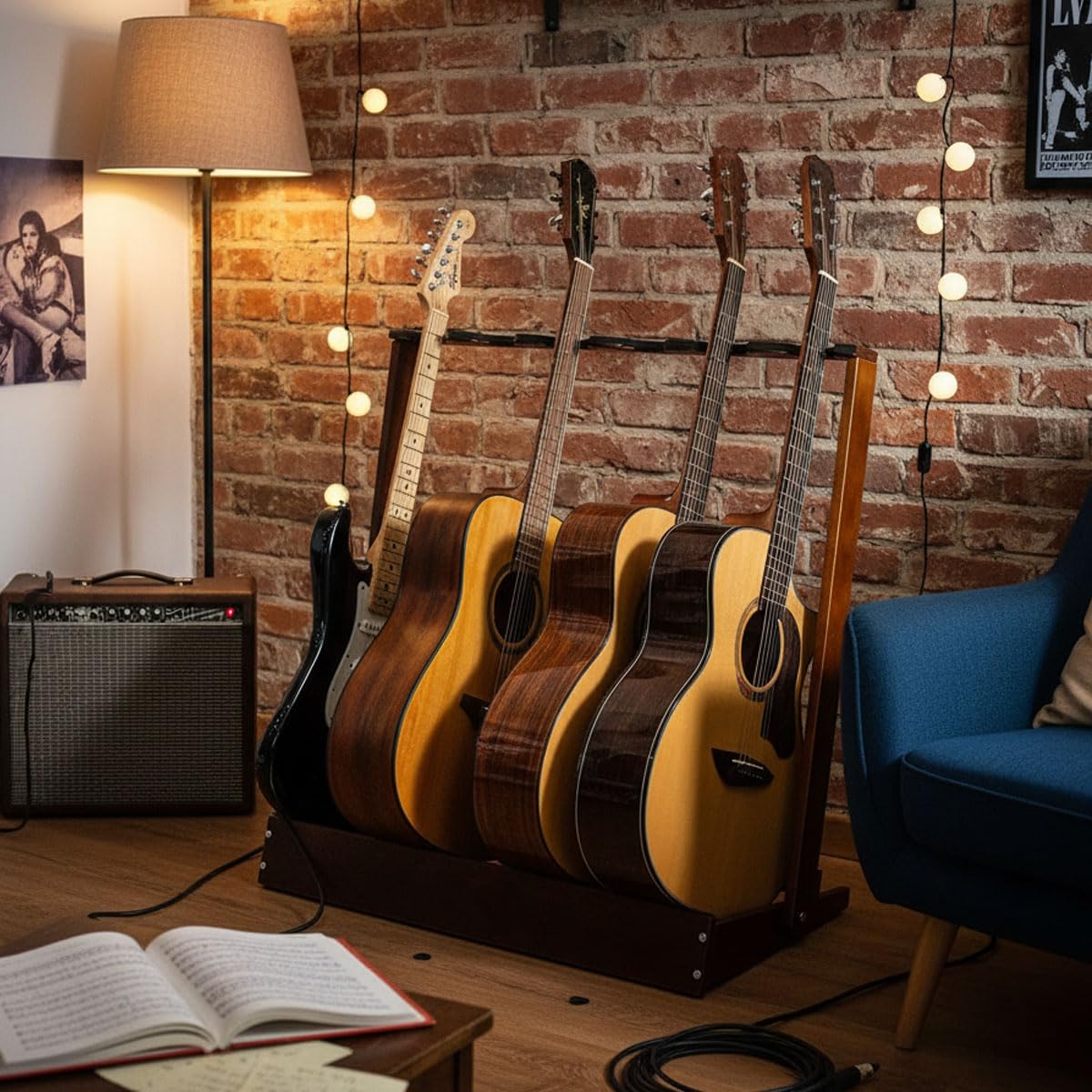 Soporte de guitarra para múltiples guitarras, soporte de madera plegable para guitarra clásica acústica, eléctrica, bajo