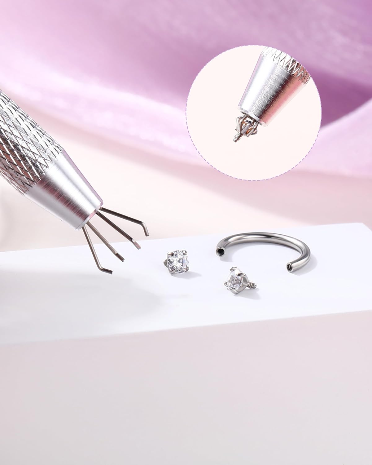 Jewseen 2PCS Horseshoe lip ring 16G 316L Surgical Steel Lip Piercing Jewelry Double Cubic Zirconia Horseshoe Earring Internally Threaded Helix/Daith/Tragus/Septum Piercing Jewelry for Women - Image 5