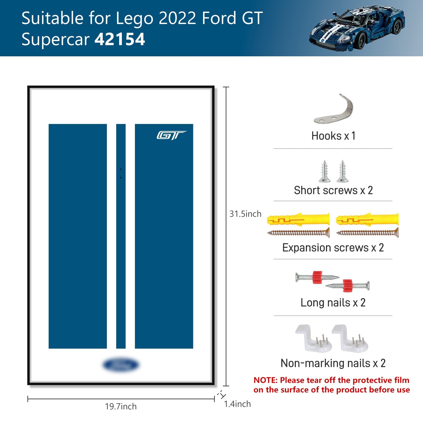Pannello da parete per Lego Technic Ford GT 42154, supporto da parete per auto Lego, idea regalo per gli appassionati di Lego, decorazione per la casa (solo pannello da parete)