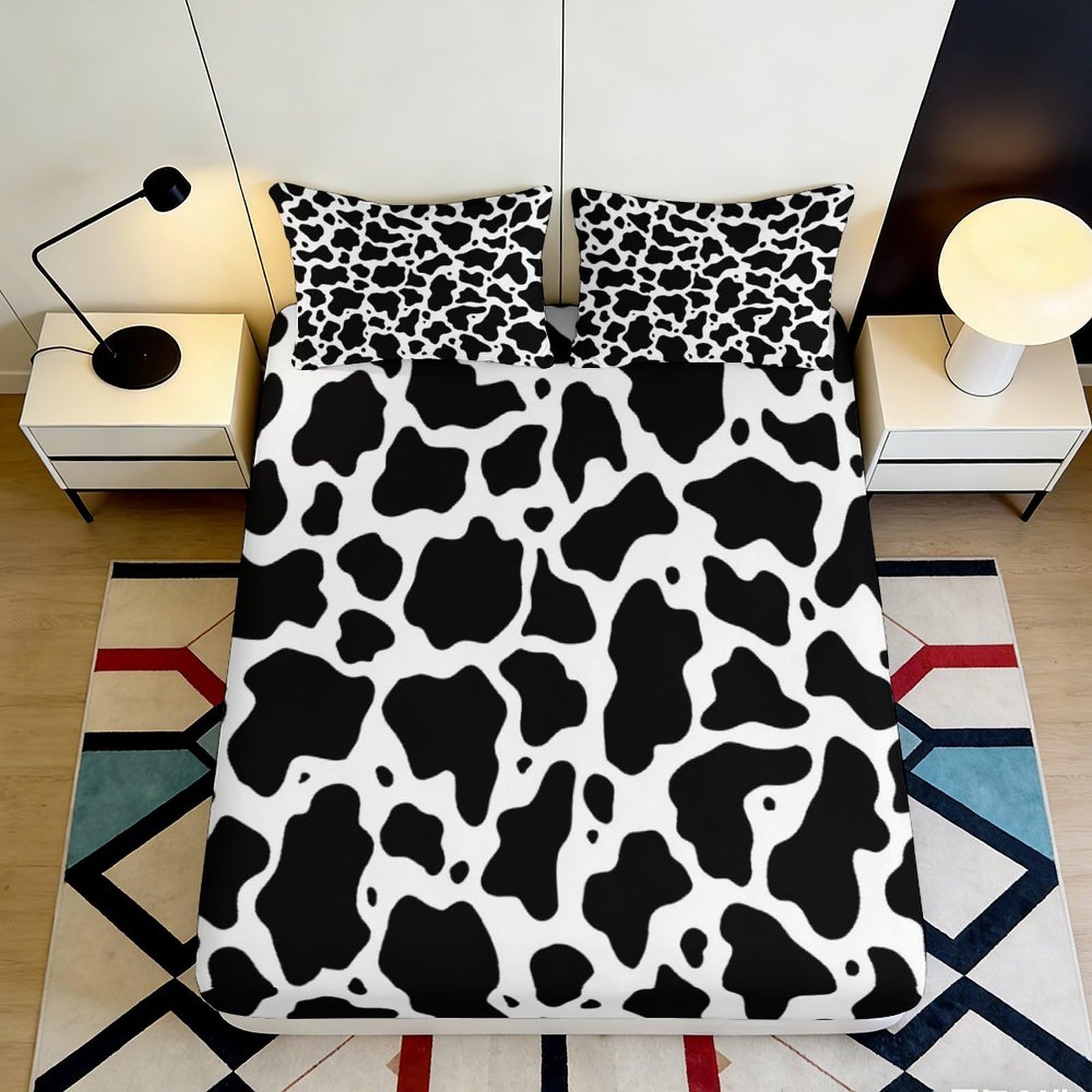 Ctjqhvmx Style-7 3D Printed Cow Pattern Fitted Sheet Microfiber Deep Pocket Non-Slip Cow Mattress Fitted Cover Bedroom Bedding For All Ages 90X200x25cm 90X200x25cm