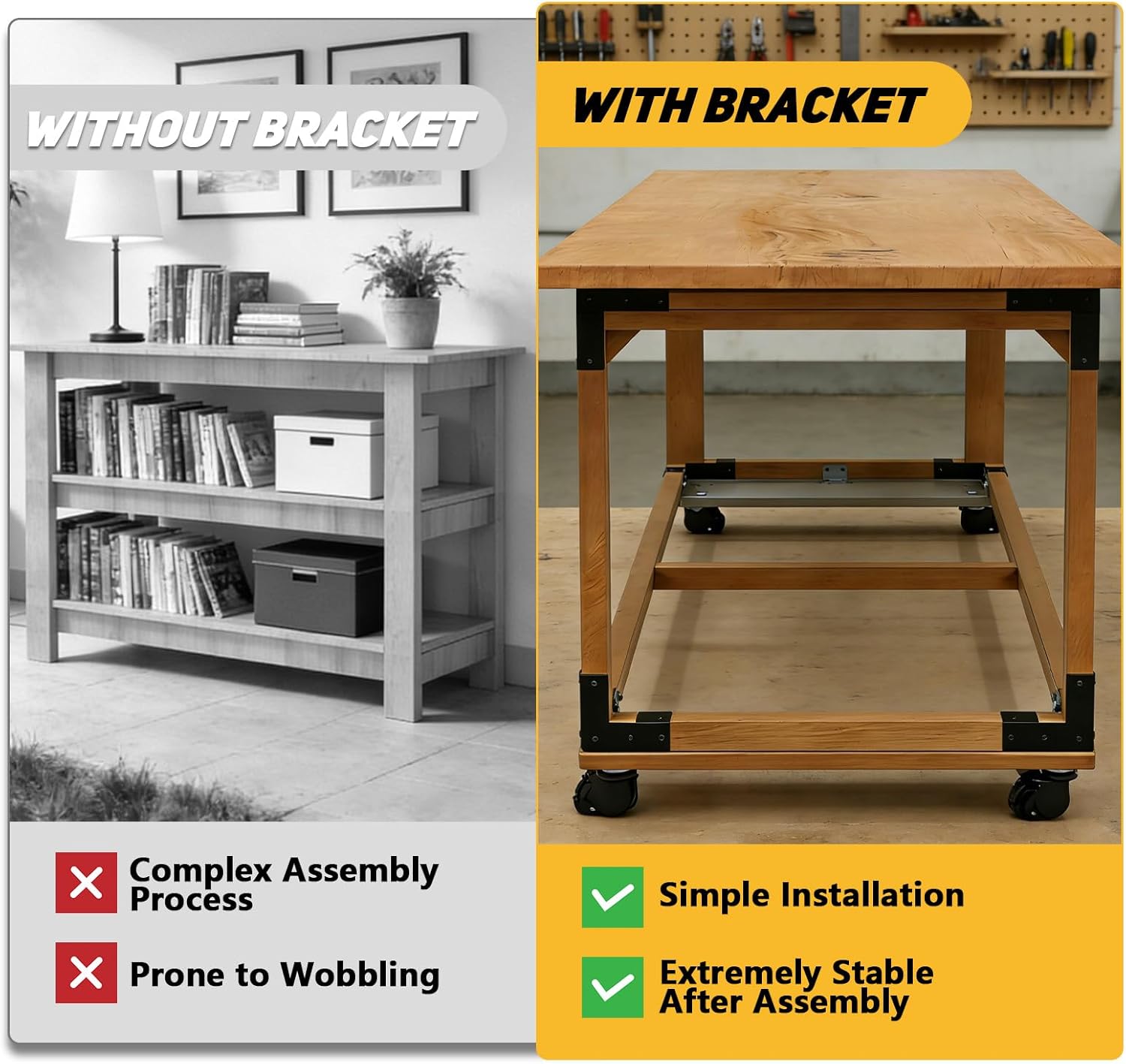 8pcs Workbench Brackets Kit 2x4 Corner Brackets for DIY Work Bench Table Woodworking Workshop Shelves for Actual 1.5"x3.5" Wood