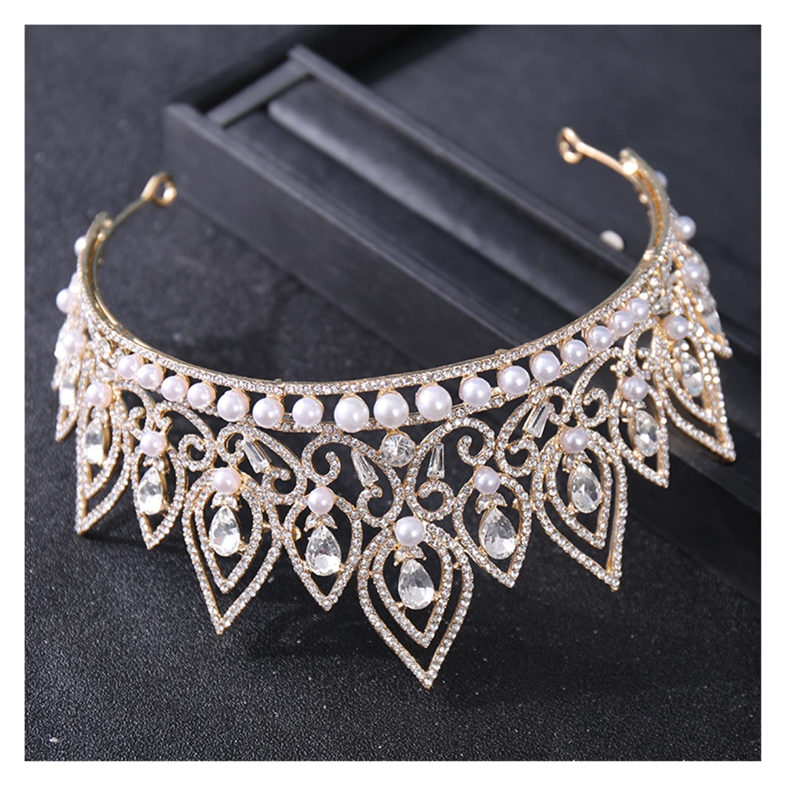 Barokowa kryształowa perła korony i tiary Party Rhinestone Prom Diadem kobiety ślubne akcesoria do włosów ozdoby biżuteryjne Tiara (kolor metalu: srebrny)