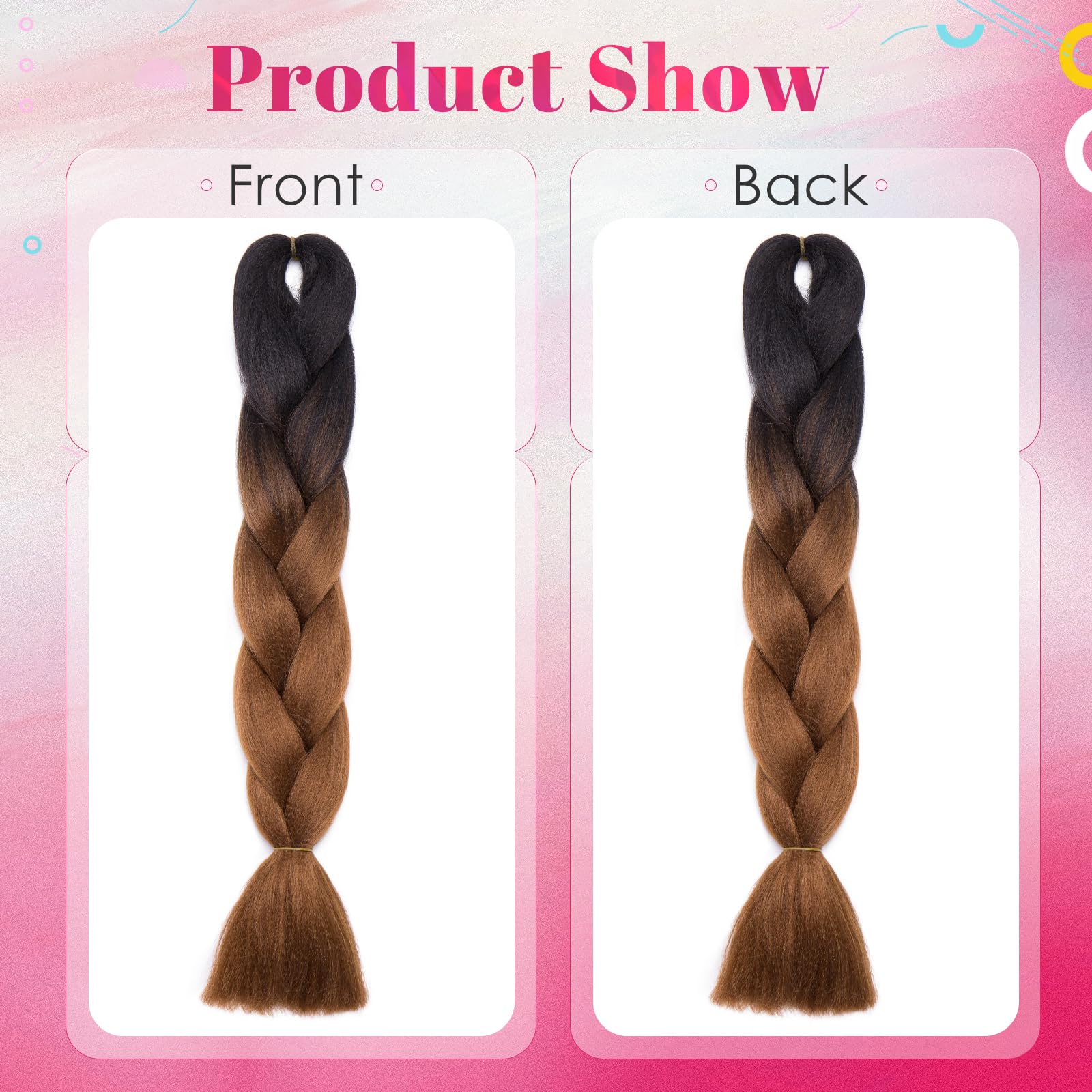 Benehair Braid Extensions 24 Inches Ombre Jumbo Braiding Hair Colorful Synthetic Hair Extensions for Braiding Black/Medium Brown Hair Extensions for Women(Black/Medium Brown - Image 3
