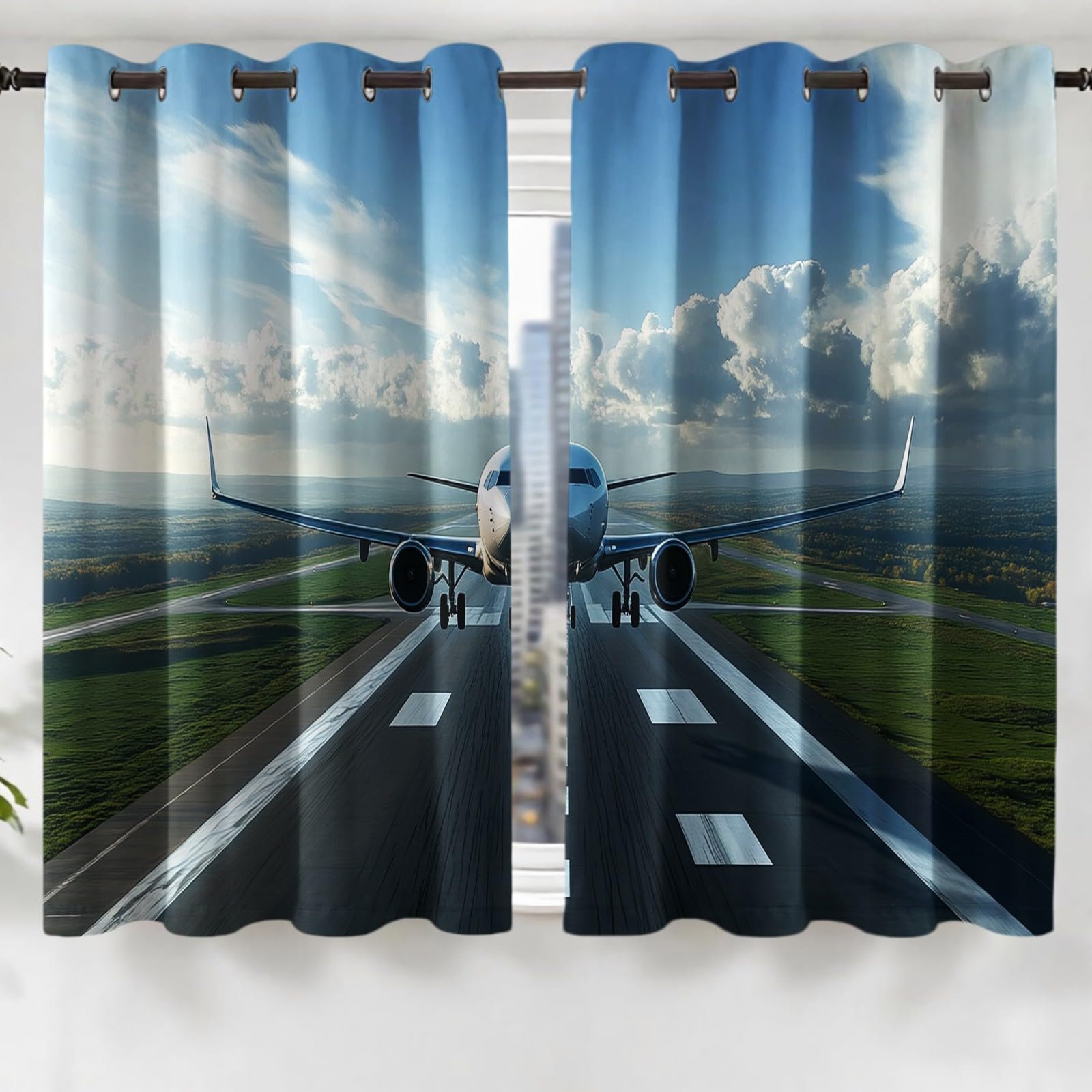 Rideaux Occultants Thermiques Lot de 2, Pelouse de Piste d'avion 132L X 210H cm Isolation Contre la Chaleur, pour Chambre et Salon