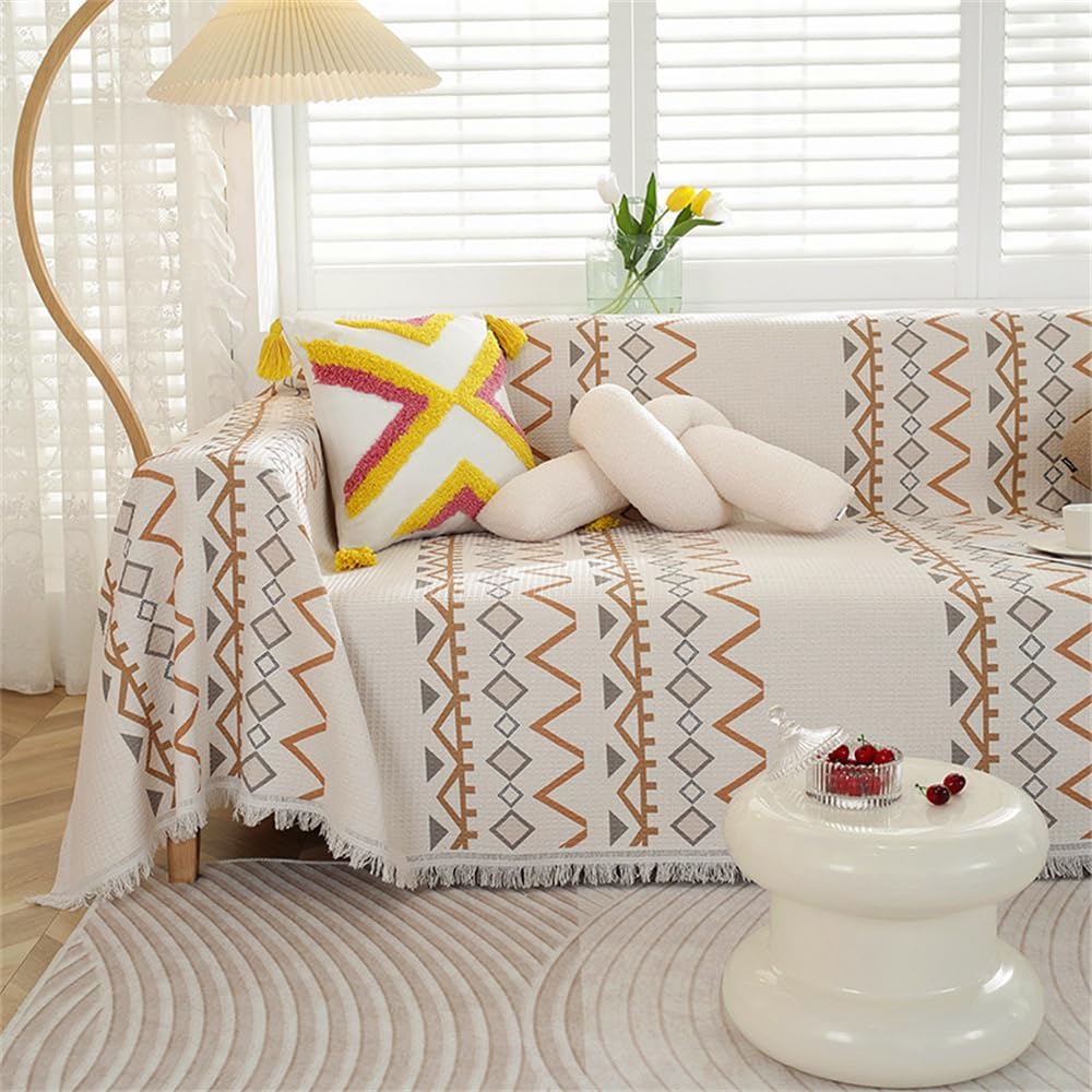 FANSU Throw for Sofa Large 1/2/3/4 Seater, Soft Beige Bohemia Throw Blanket Sofa Reversible Versatile Throw Decorative Blanket for Chair Settees Couch Sofa Bed (Classic,2 Seat Plus(180x260cm)