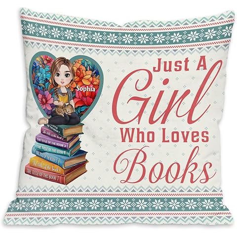 Personalized Christmas Reading Pillow, Custom Book Lover Gift for Women, Cozy Holid...