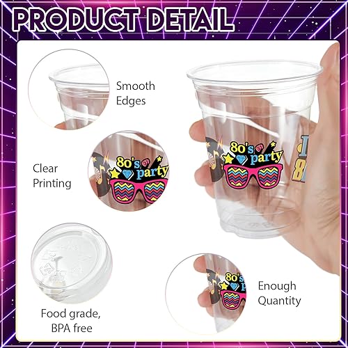 Miniatura 3 de 100 vasos de plástico desechables para fiestas de los 80 de 12 onzas de regreso a los 80, vasos transparentes desechables para discoteca de los 80,