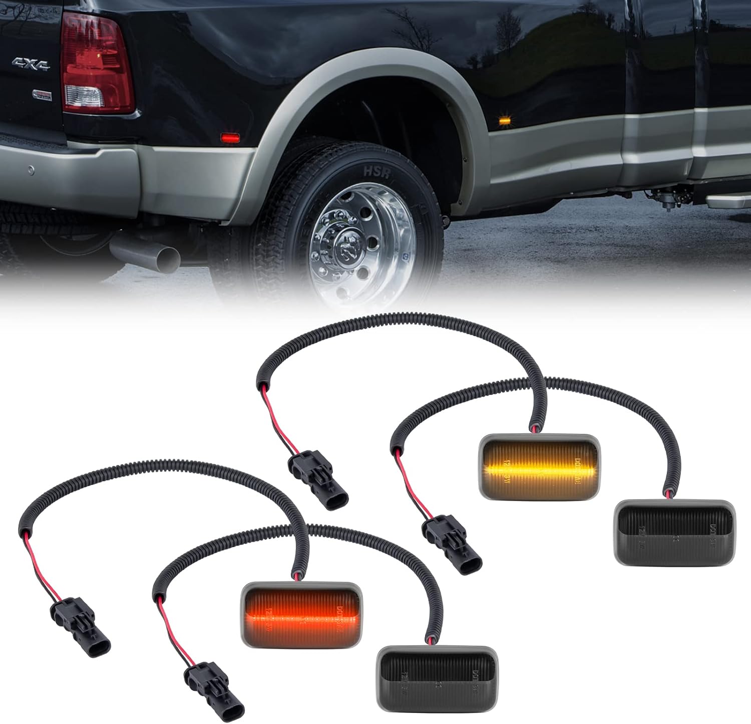 POPMOTORZ 4Pcs LED Rear Fender Side Marker Lights Assembly Compatible for 2015-2023 Chevy Silverado GMC Sierra 2500HD 3500HD Rear Wheel Fender Replace OEM LED Sidemarker Lamps Smoked Lens