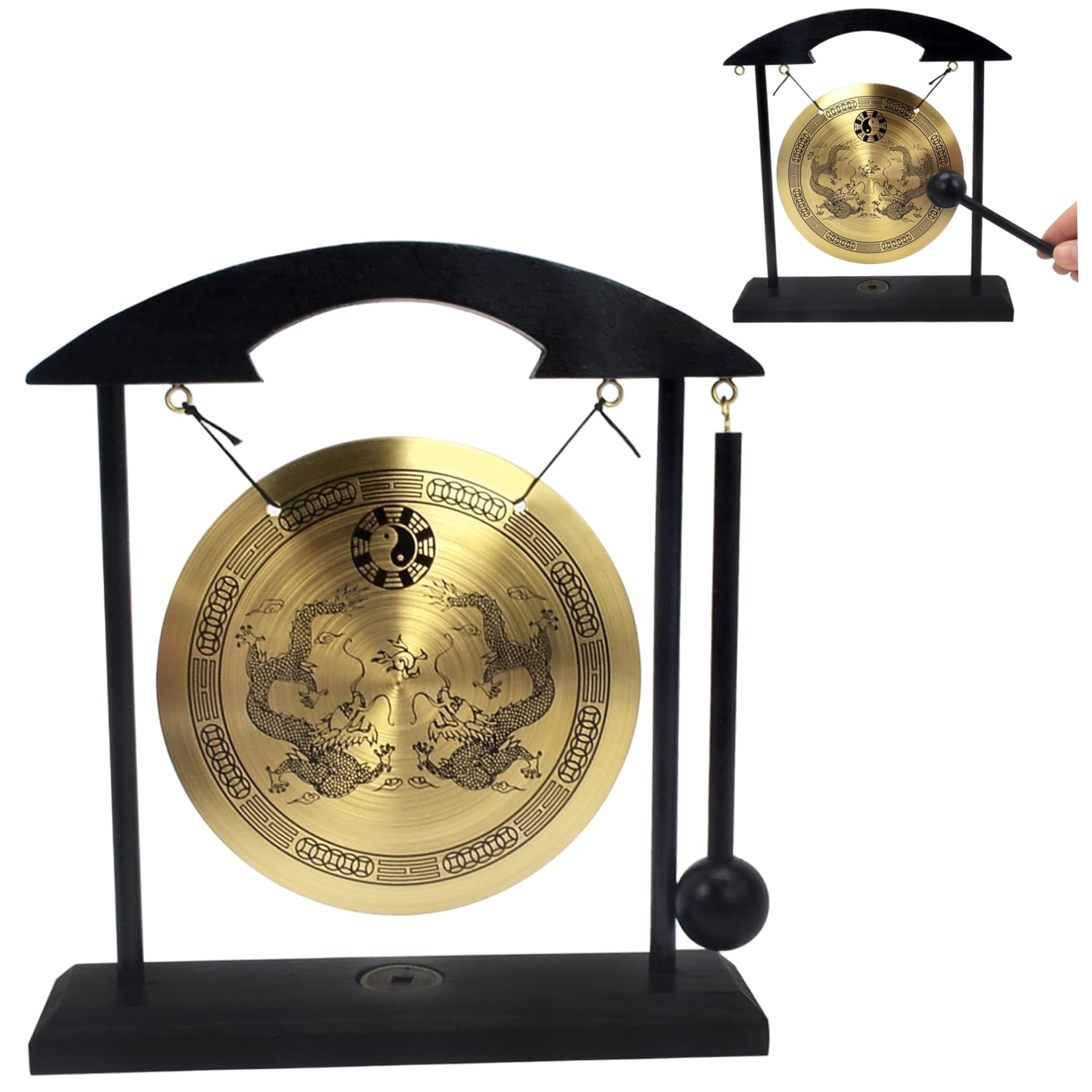 Gong de escritorio 7, 87 x 7, 28 x 1, 89 pequeño adorno de gong Feng Shui de latón con soporte, decoración Zen creativa para el hogar, oficina, dormitorio, entrada, espacio de meditación