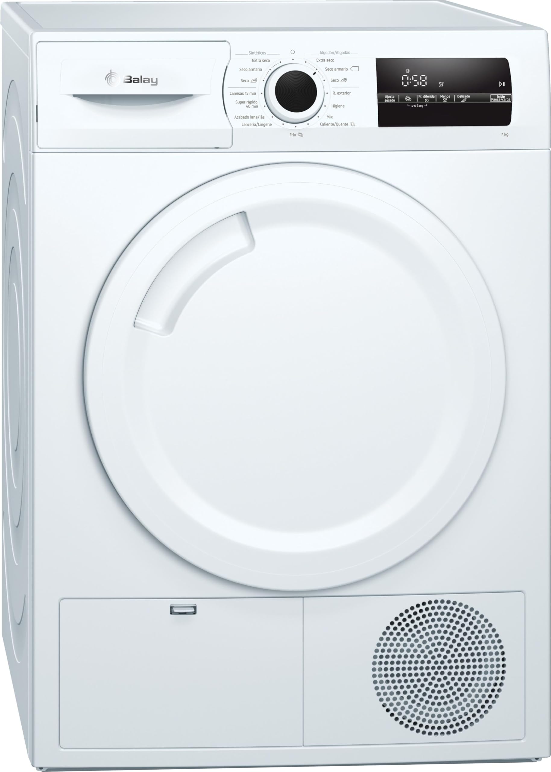 Balay Secadora de Condensación, Libre Instalación, 60 cm, 7 kg, Sensor de Humedad, Blanco, 3SC378B