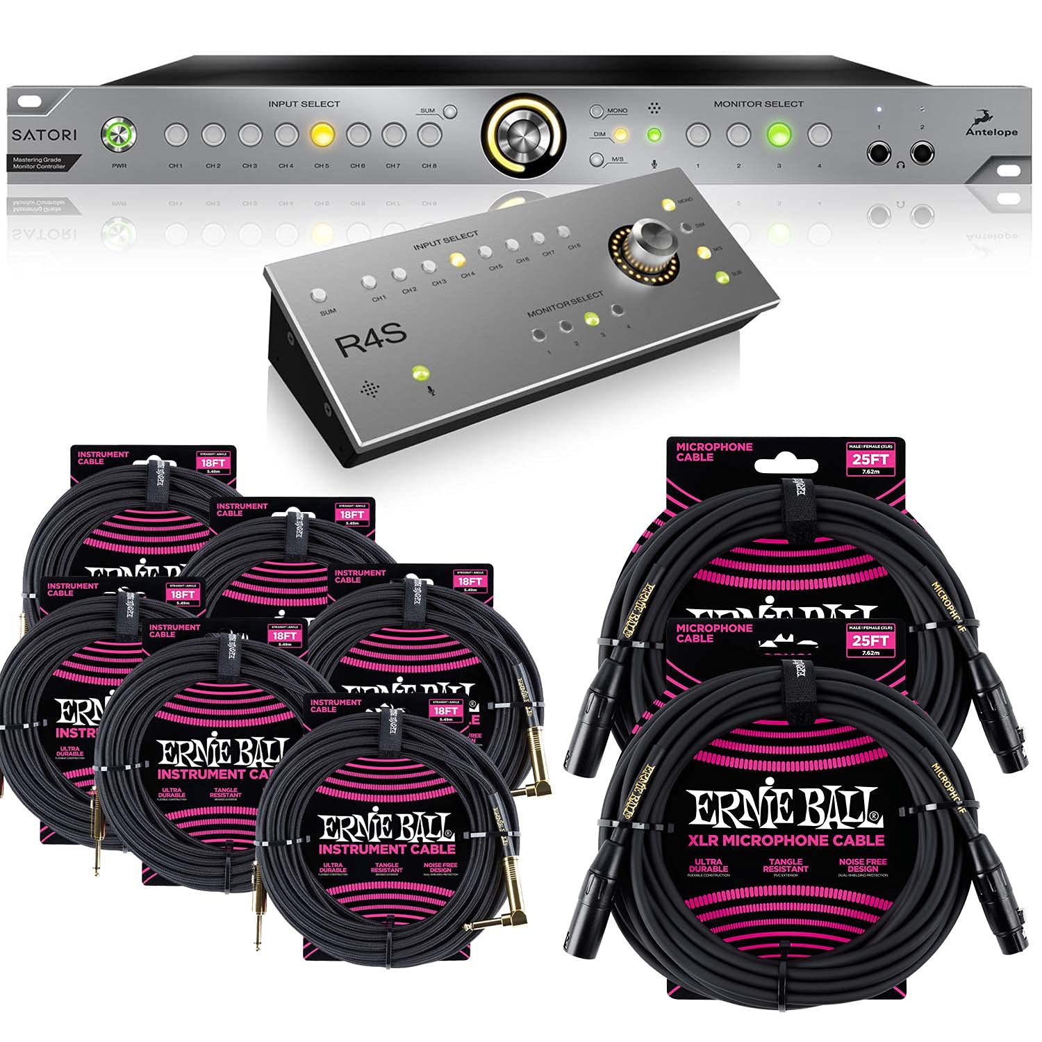 Antelope Satori Analog Monitoring and Summing System with R4S Remote, (6) ErnieBall 1/4 Cables, (2) ErnieBall XLR Cables Bundle