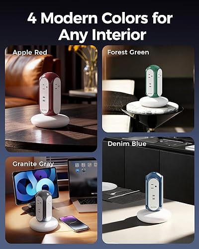 Miniatura 9 de MiaoLab Regleta de alimentación en torre de 1875 W/15 A con 4 salidas de CA + 2 USB-C (carga rápida de 30 W), protector de sobretensiones de 1420J,