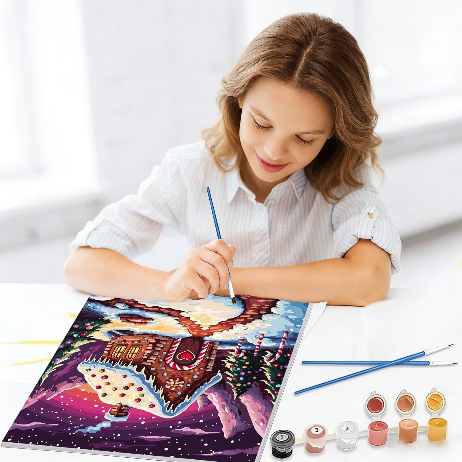 Malowanie po numerach dla dorosłych Boże Narodzenie, zestaw uroczy, malowanie według numerów 90 x 120 cm, malowanie olejne pędzlami dla początkujących, malowanie po numerach do dekoracji domu, prezent